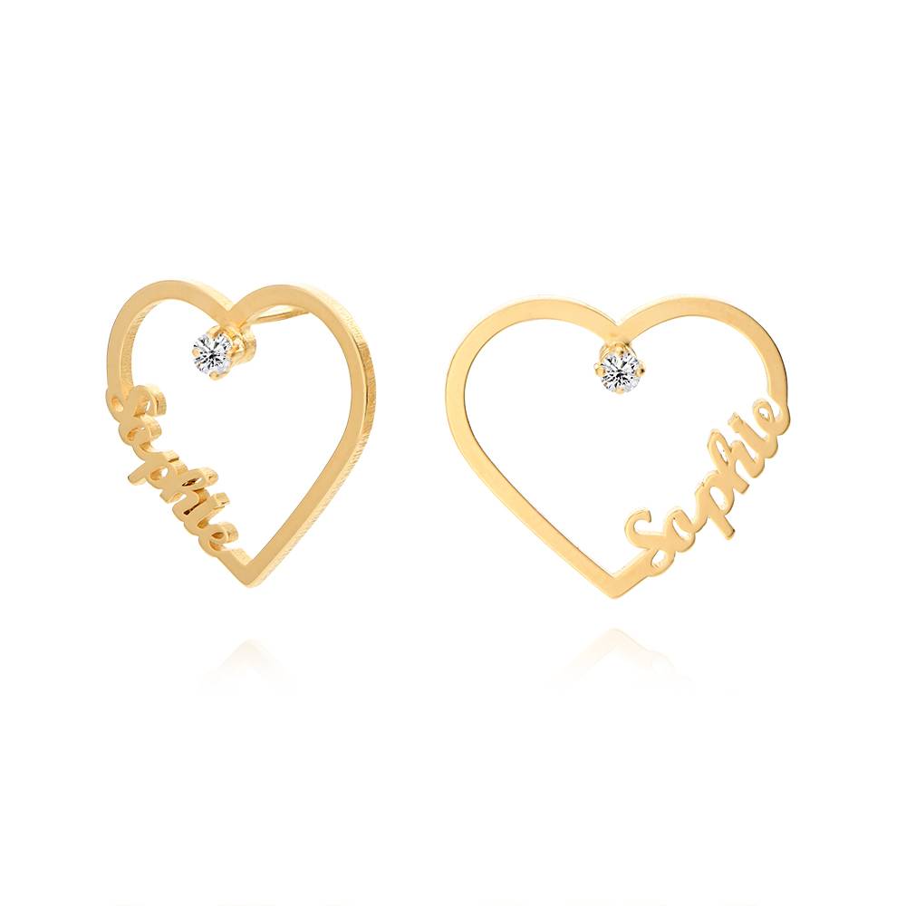 Contour Heart Name Earrings with 0.05CT Diamond in 18K Gold Vermeil