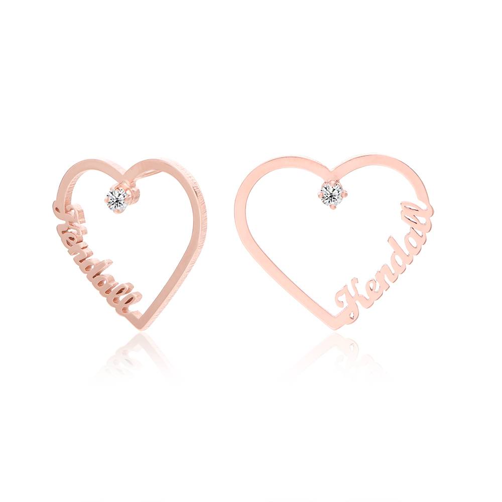 Contour Heart Name Earrings with 0.05CT Diamond in 18K Rose Gold Plating
