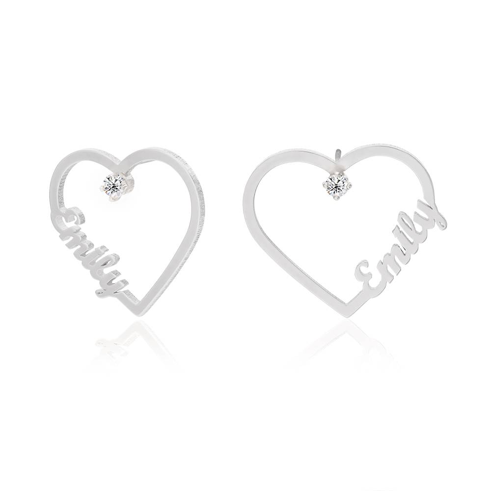 Contour Heart Name Earrings with 0.05CT Diamond in Sterling Silver