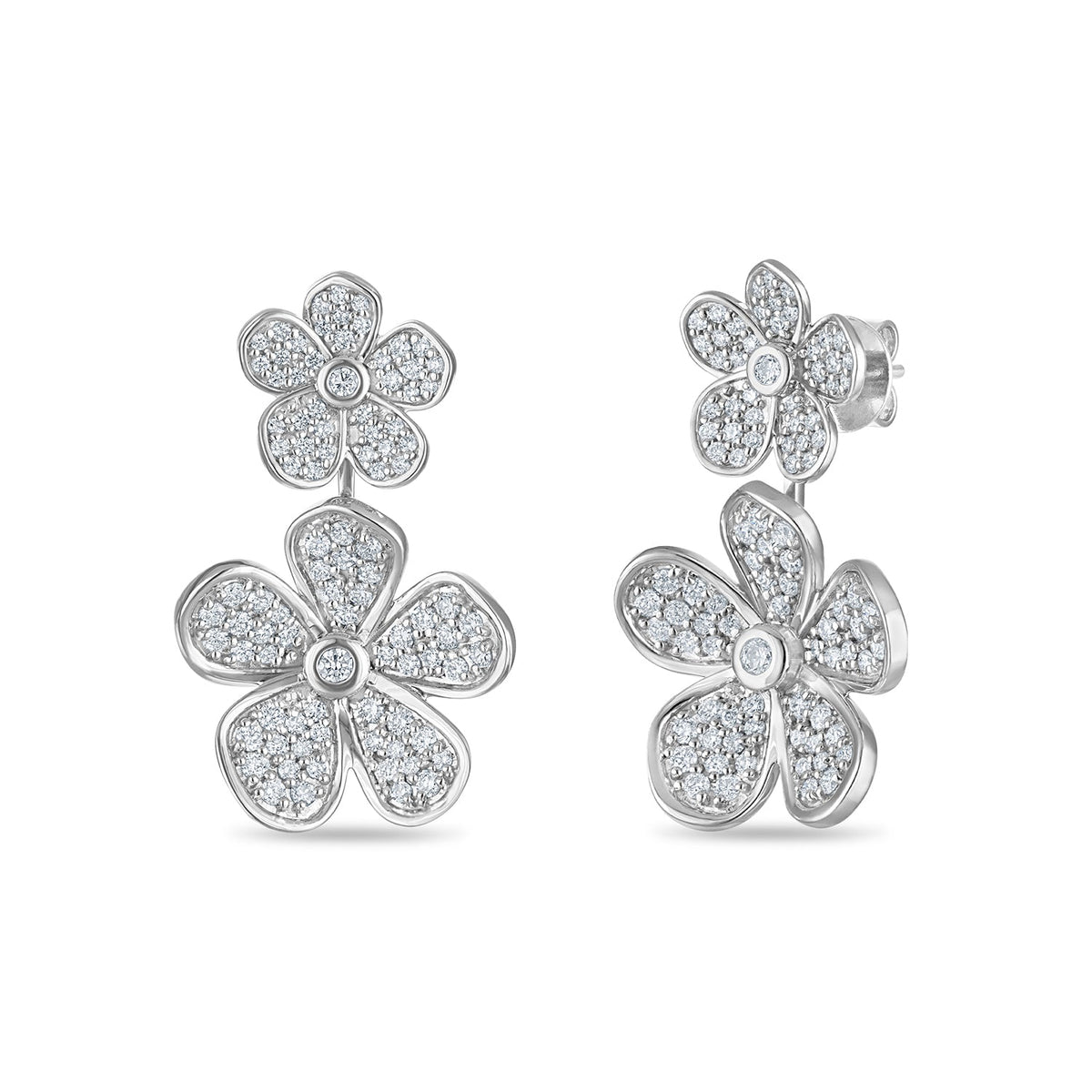 Convertible Double Florette Earrings in Pavé Diamonds and White Gold