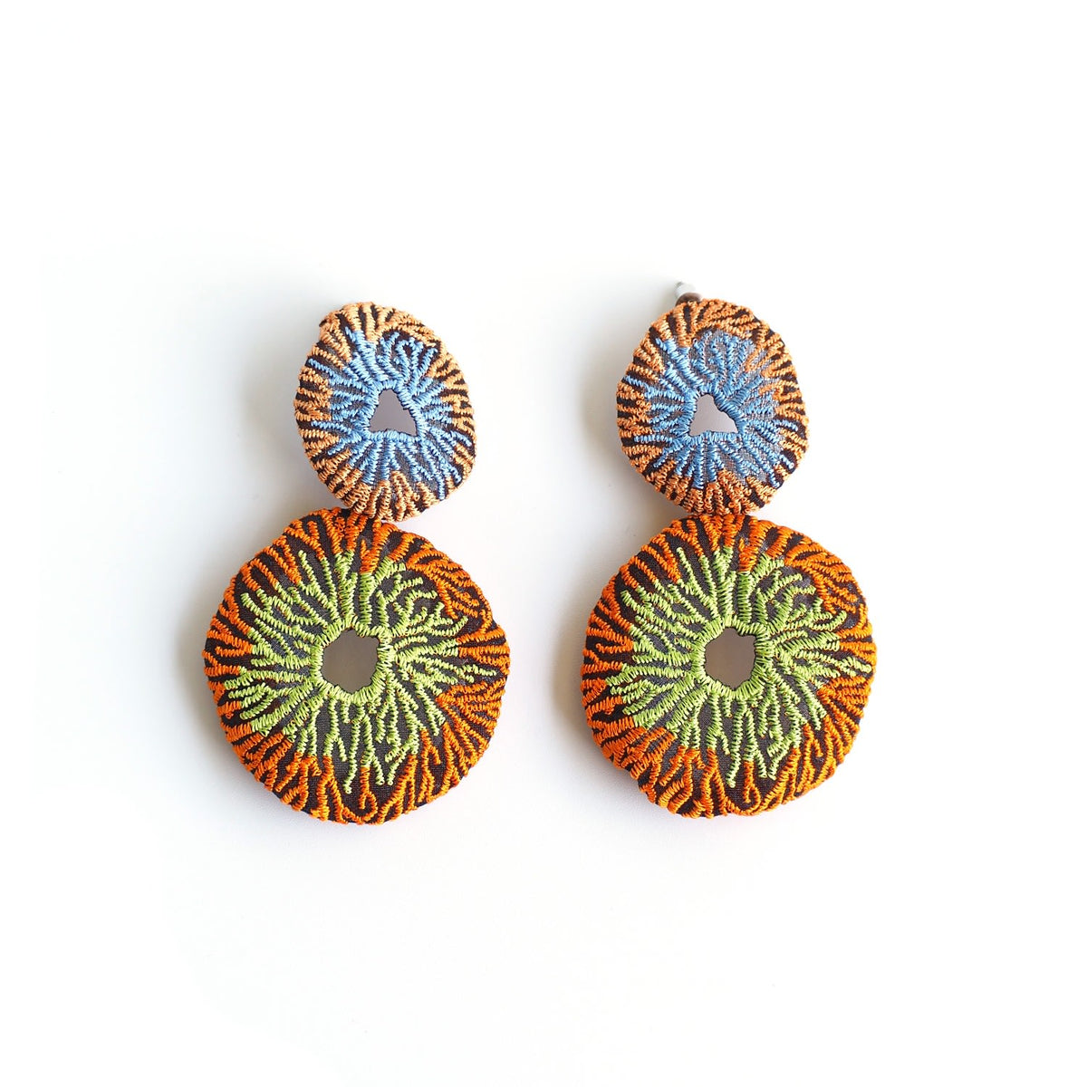 Coral Egg Embroidery Earrings - Orange
