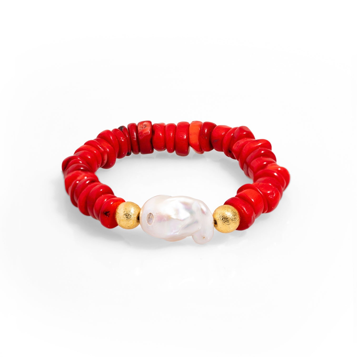Coral & Pearl Beaded Red Bracelet - Red