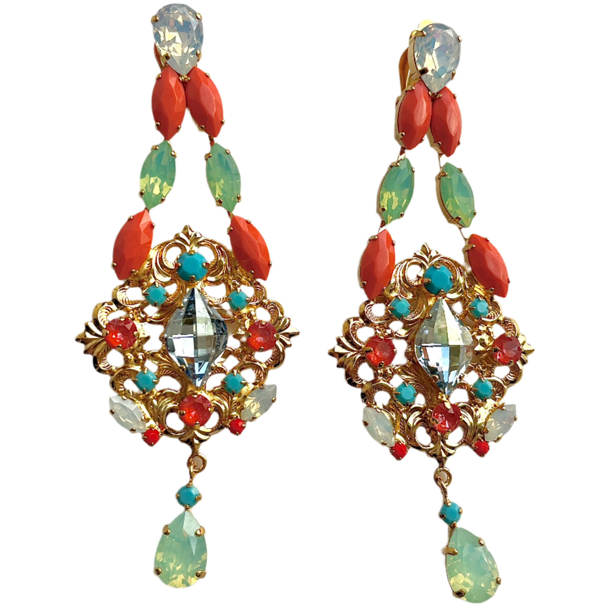 Coral Turquoise Chandelier Earrings