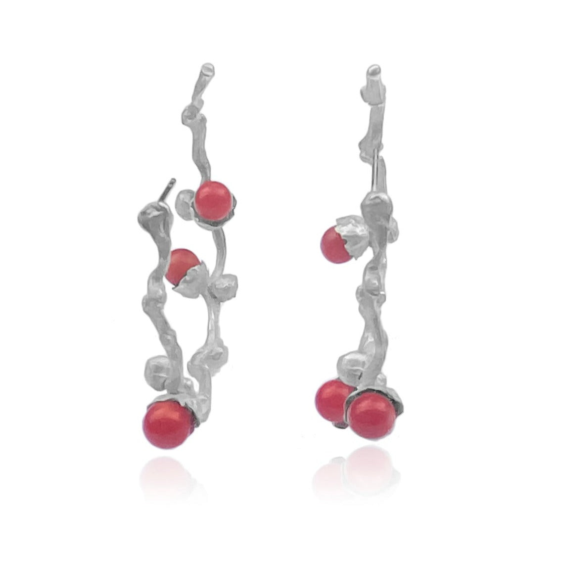 coral beads earrings one of a kind