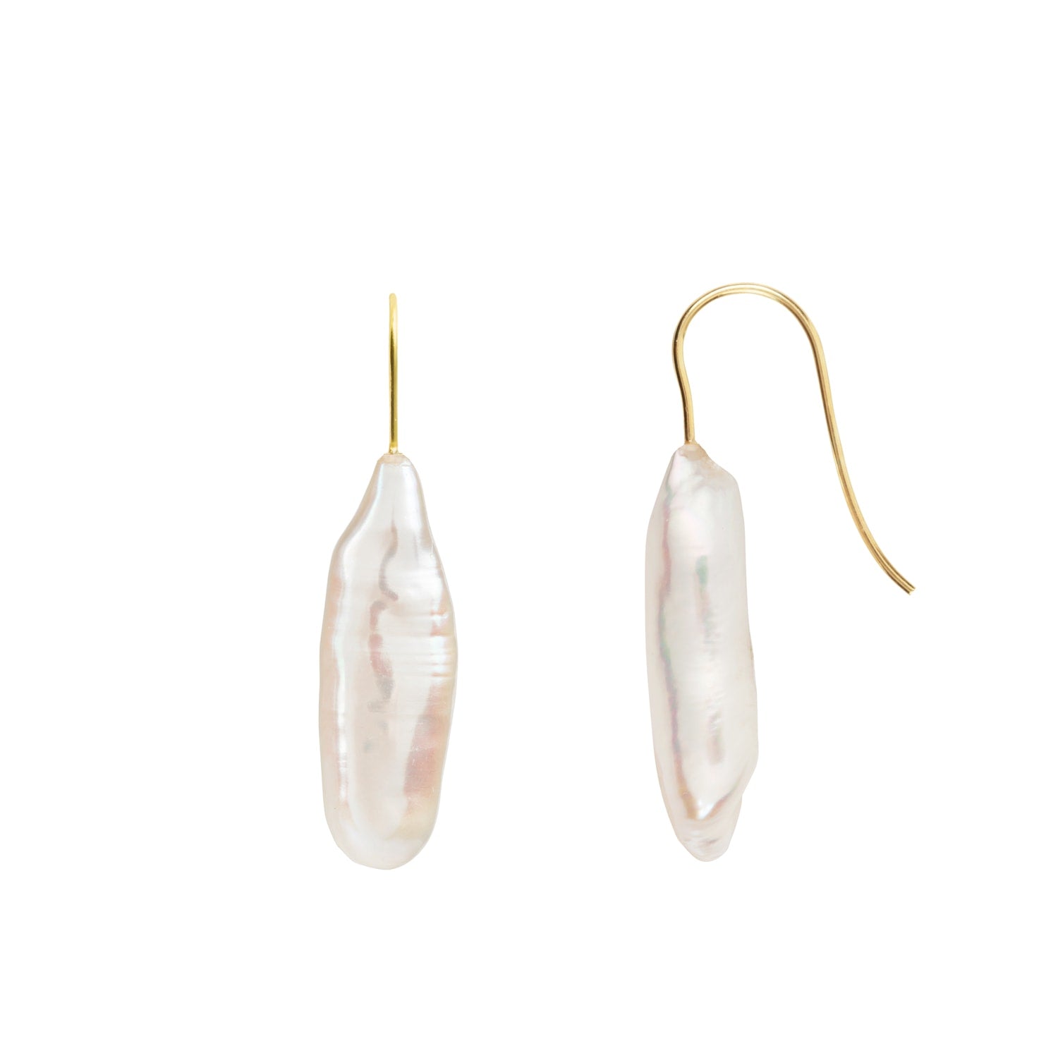 Corali Long Barboque Pearl Hook Earrings - Large - Solid Gold