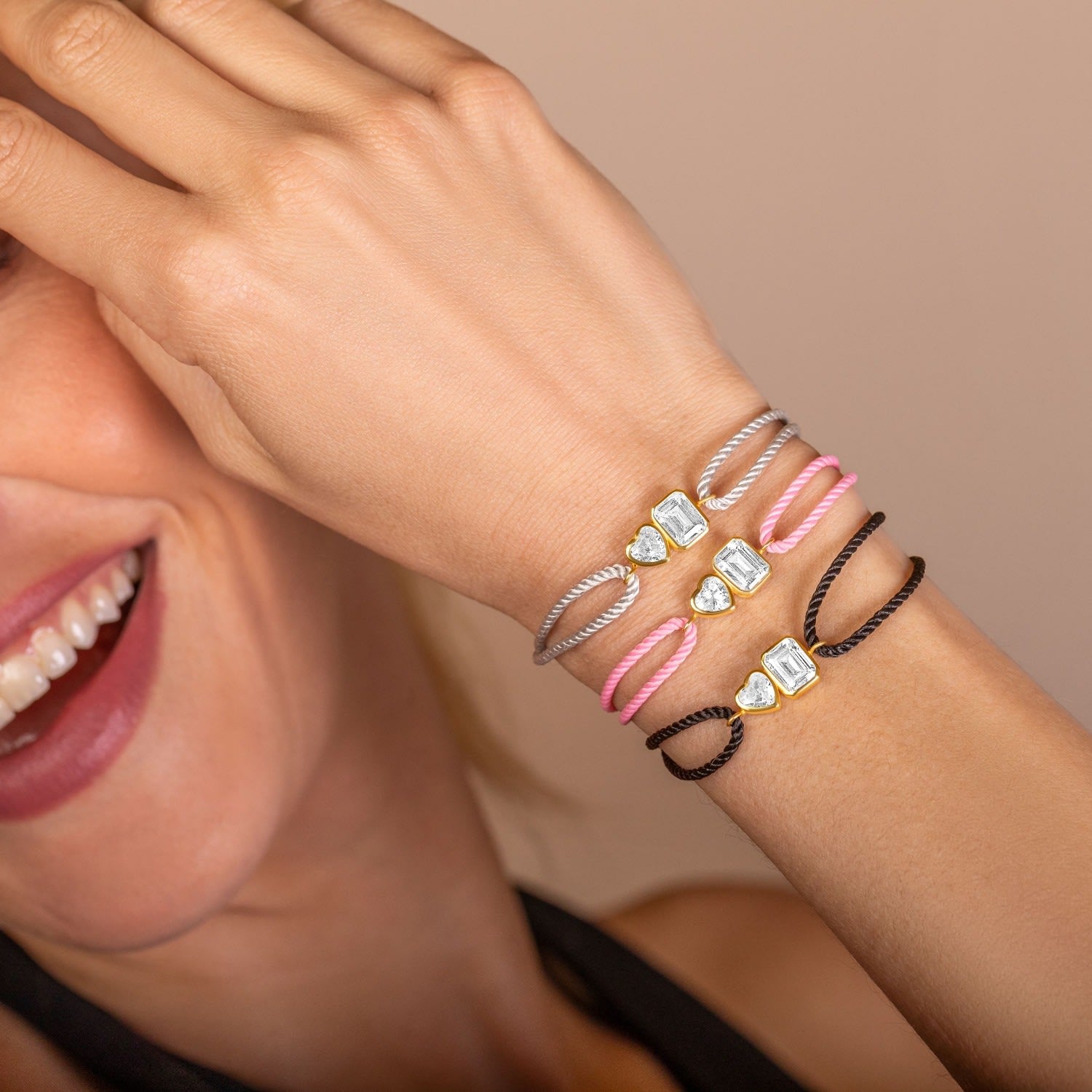 Cord Bracelet - Black & Gold One Heart & One Emerald Stone