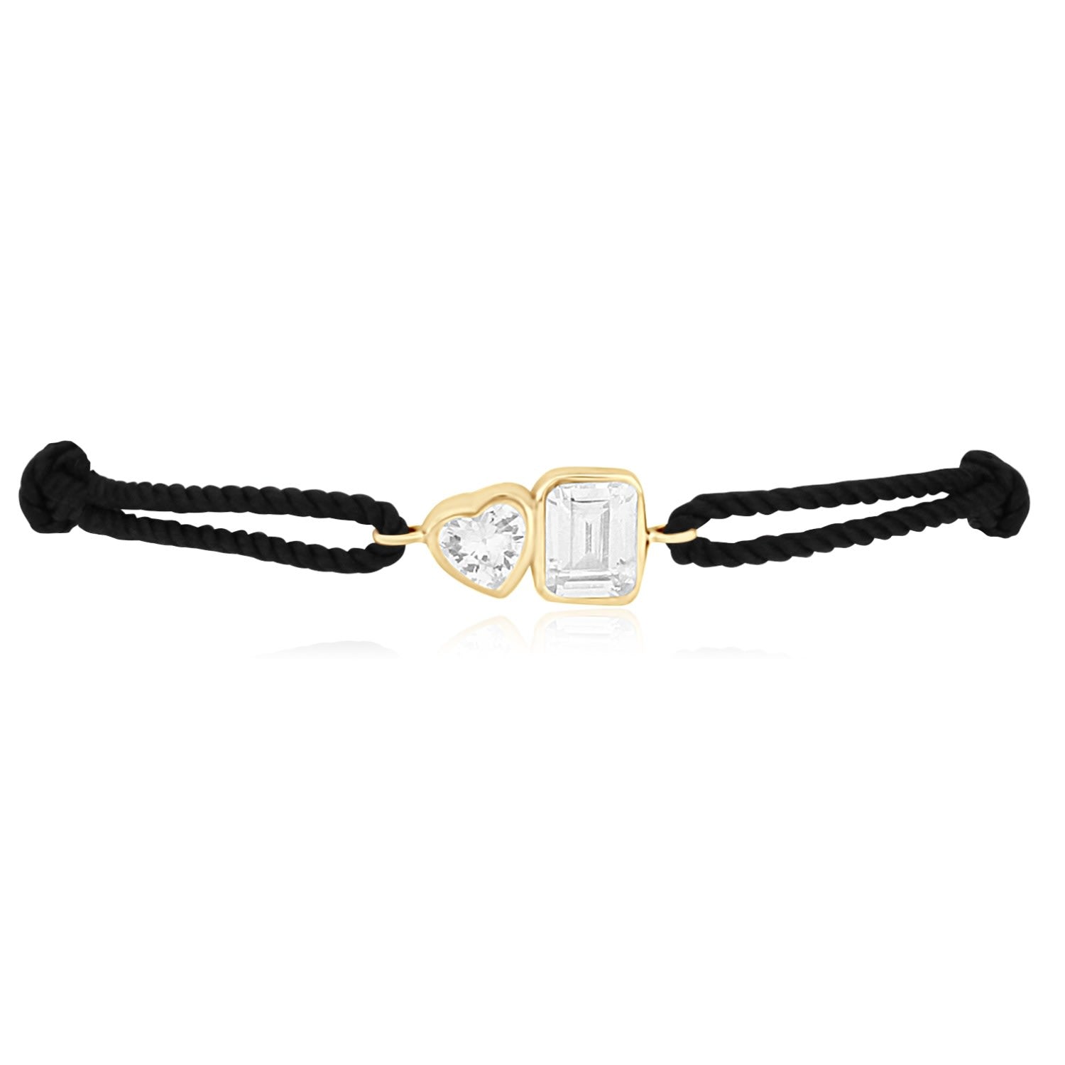 Cord Bracelet - Black & Gold One Heart & One Emerald Stone