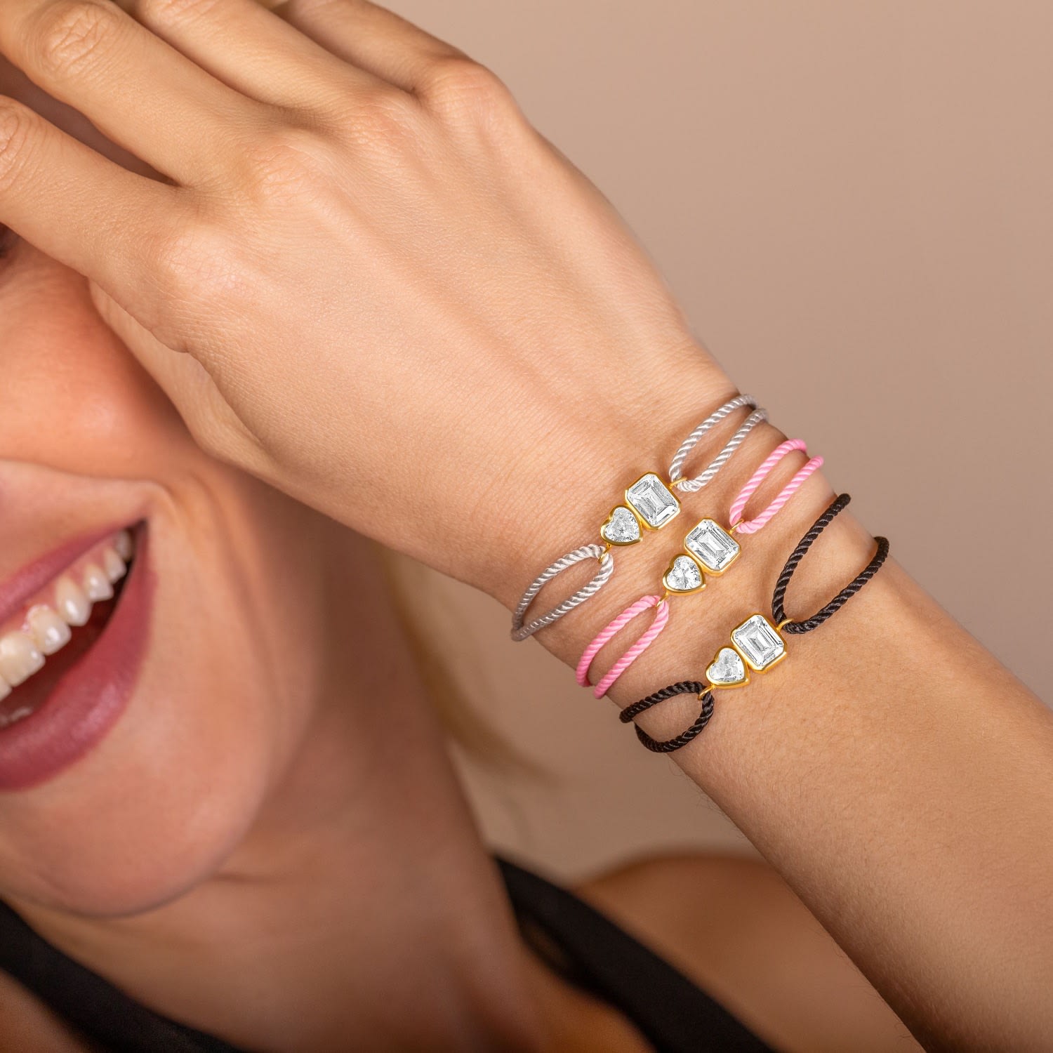 Cord Bracelet - Grey & Gold One Heart & One Emerald Stone