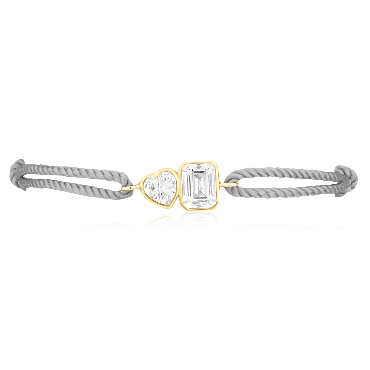 Cord Bracelet - Grey & Gold One Heart & One Emerald Stone