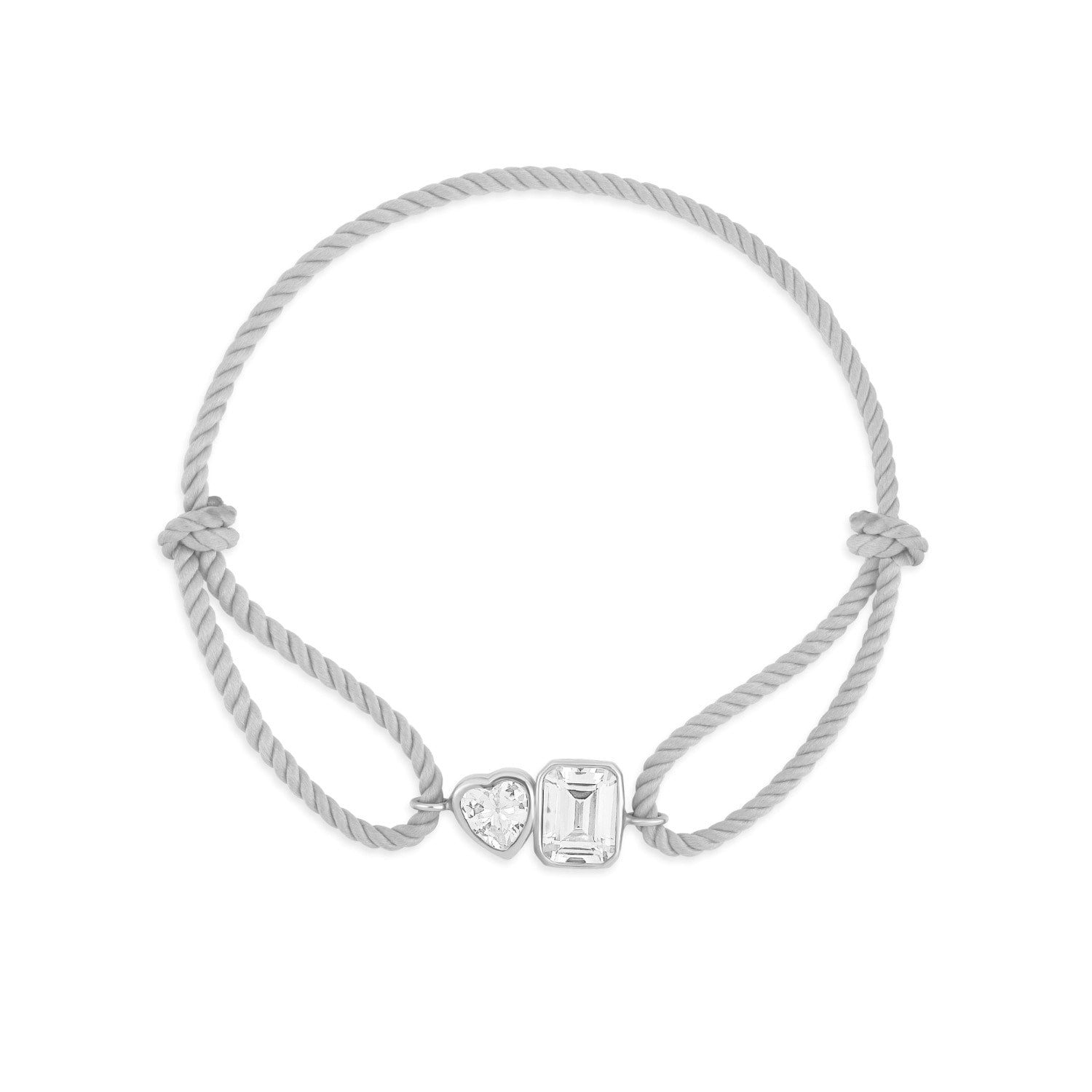 Cord Bracelet - Grey & Silver One Heart & One Emerald Stone