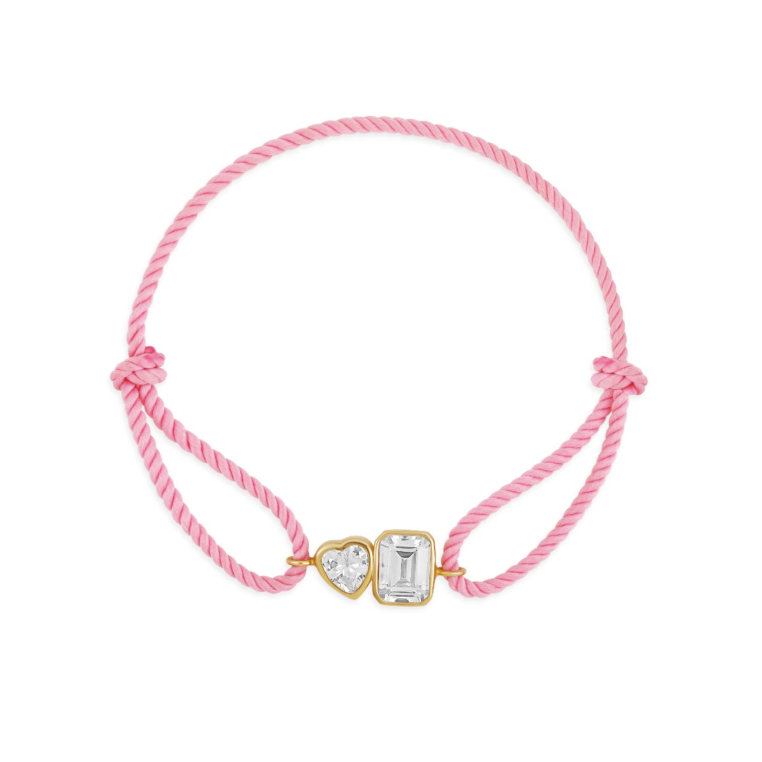 Cord Bracelet - Pink & Gold One Heart & One Emerald Stone