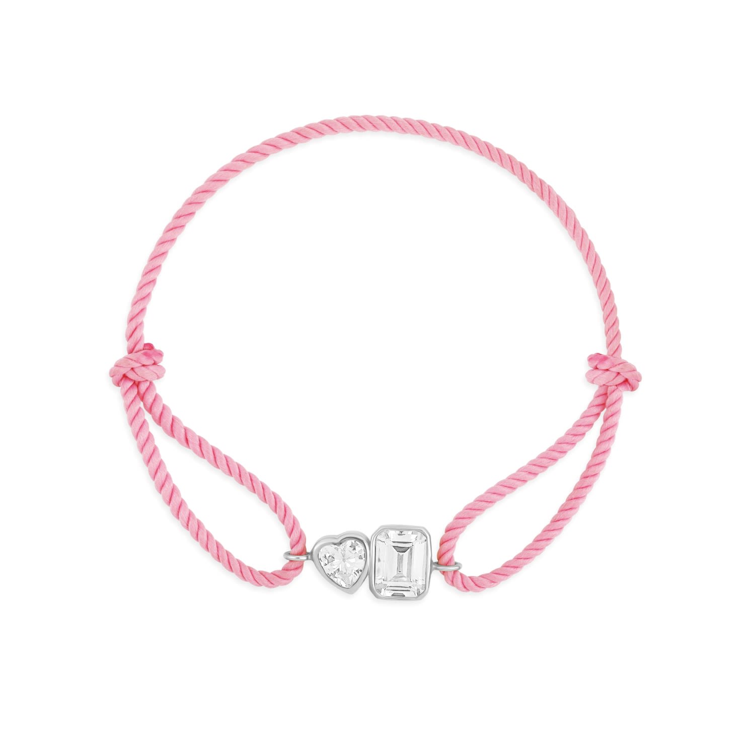 Cord Bracelet - Pink & Silver One Heart & One Emerald Stone