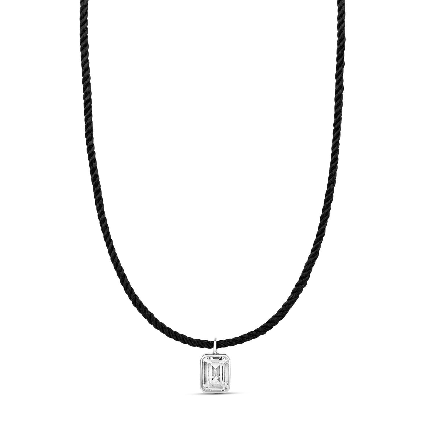 Cord Necklace With Fancy Shape - Silver Emerald