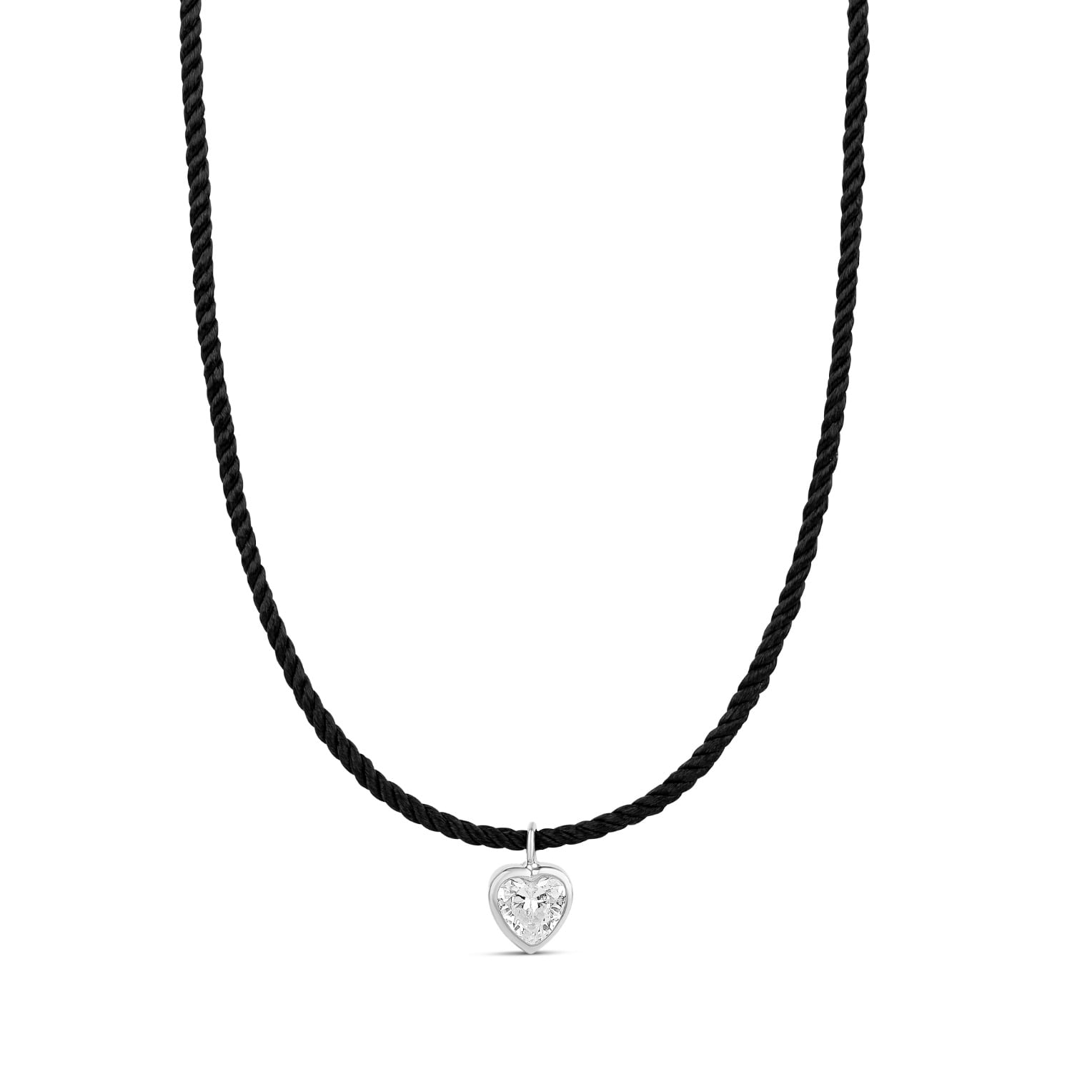 Cord Necklace With Fancy Shape - Silver Heart