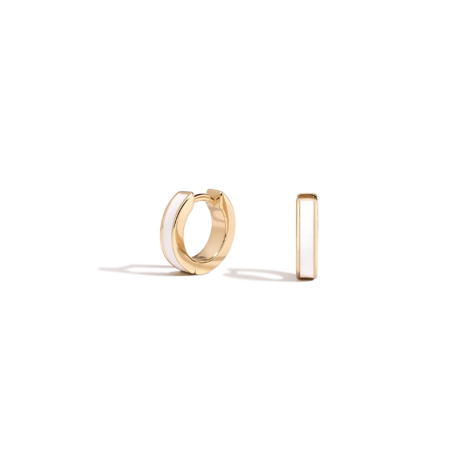 Count Me In Earrings - Small Gold Vermeil Huggie Earrings With White Enamel Accent
