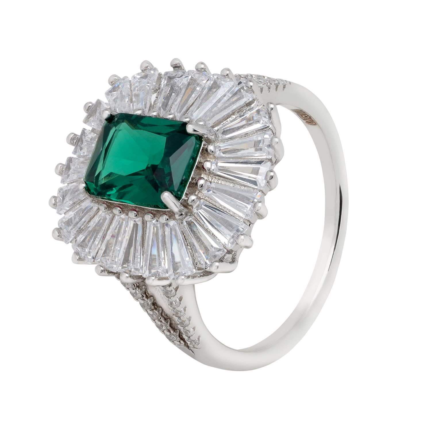 Countess Cocktail Ring Emerald Silver