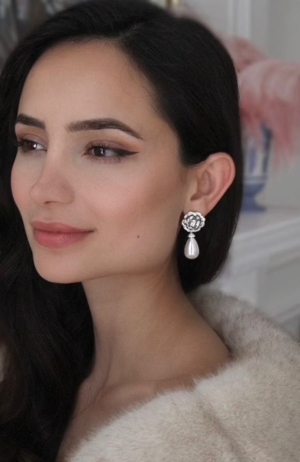 Countess Flower & Pearl Drop Silver Earrings