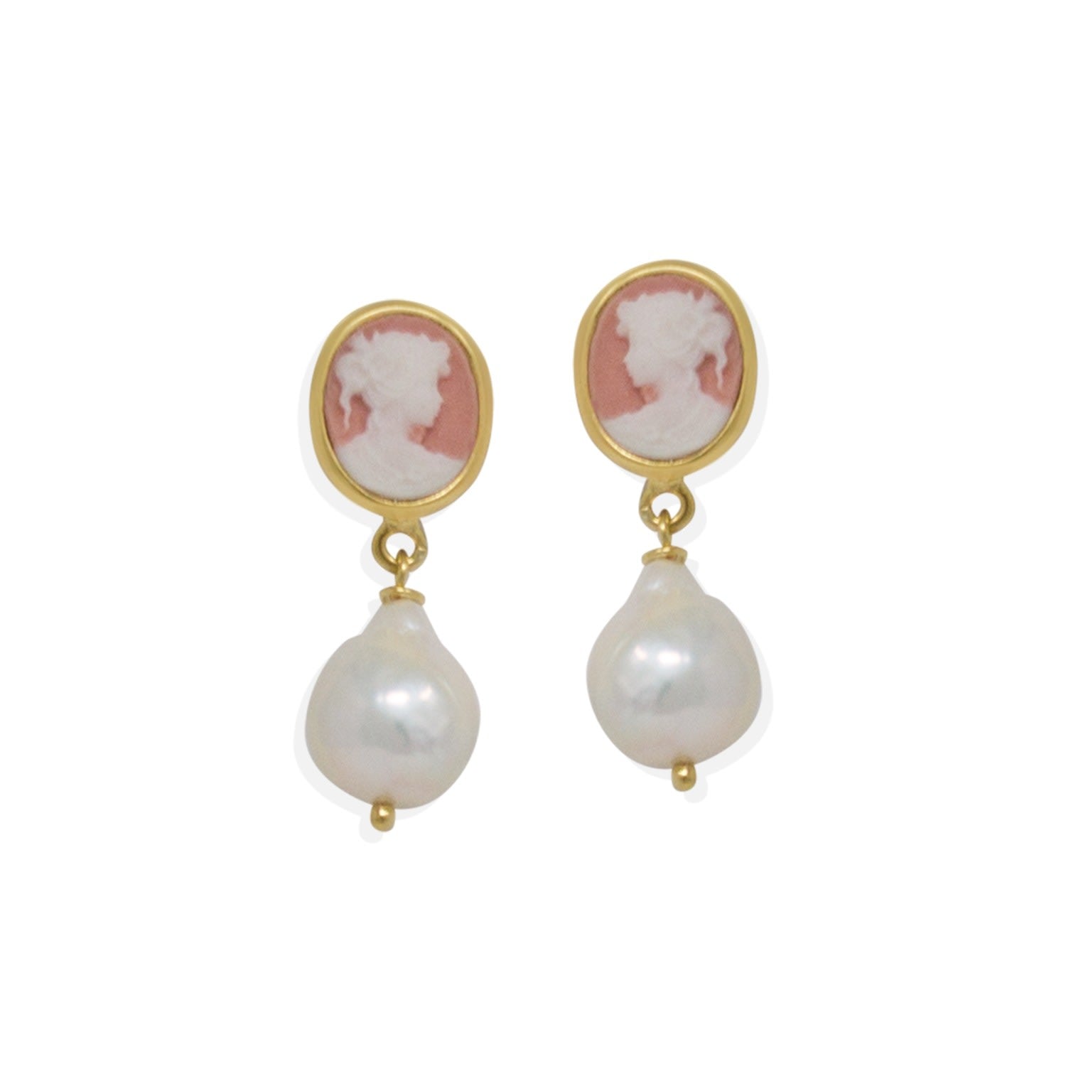 Pink Mini Cameo & Pearls Stud Earrings
