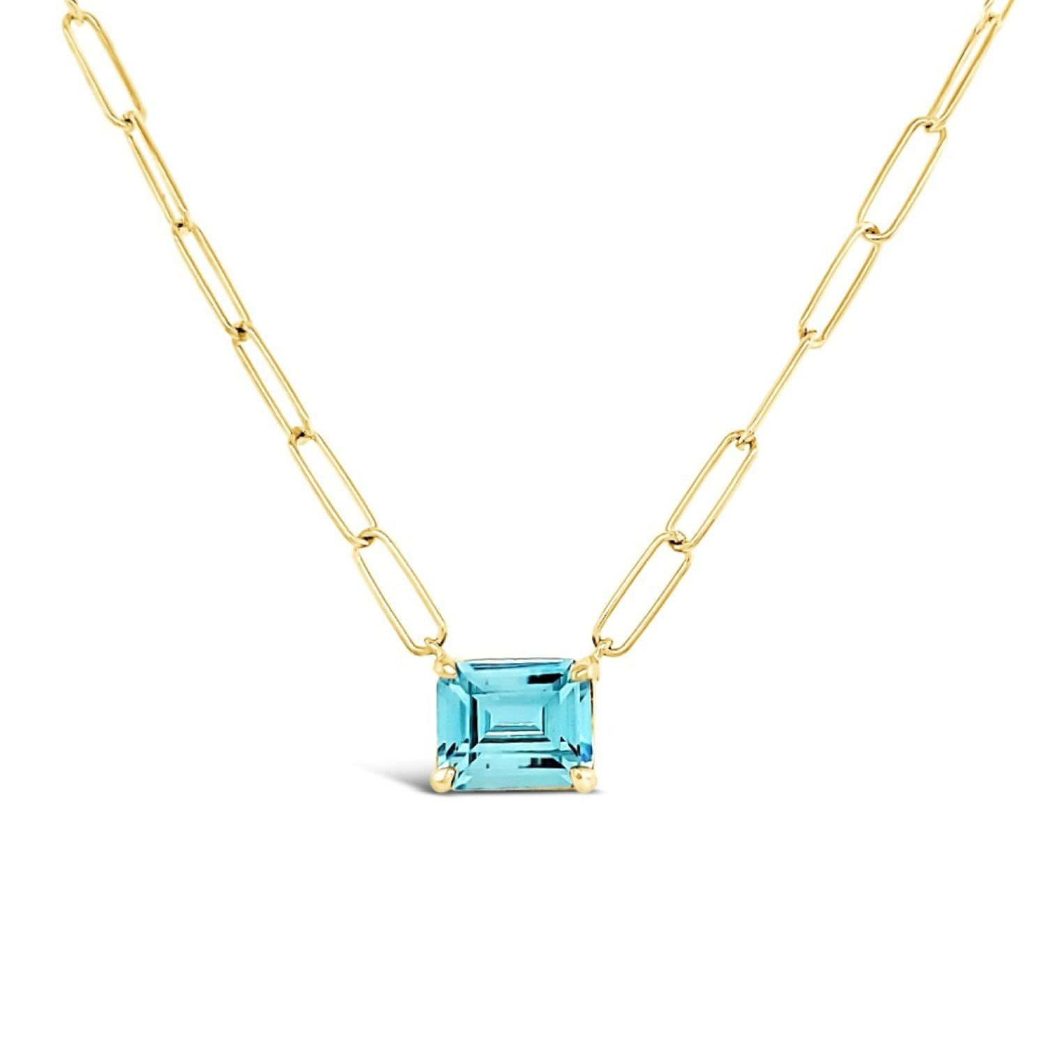 Paperclip Chain With Colored Stone Blue Topaz - Gold