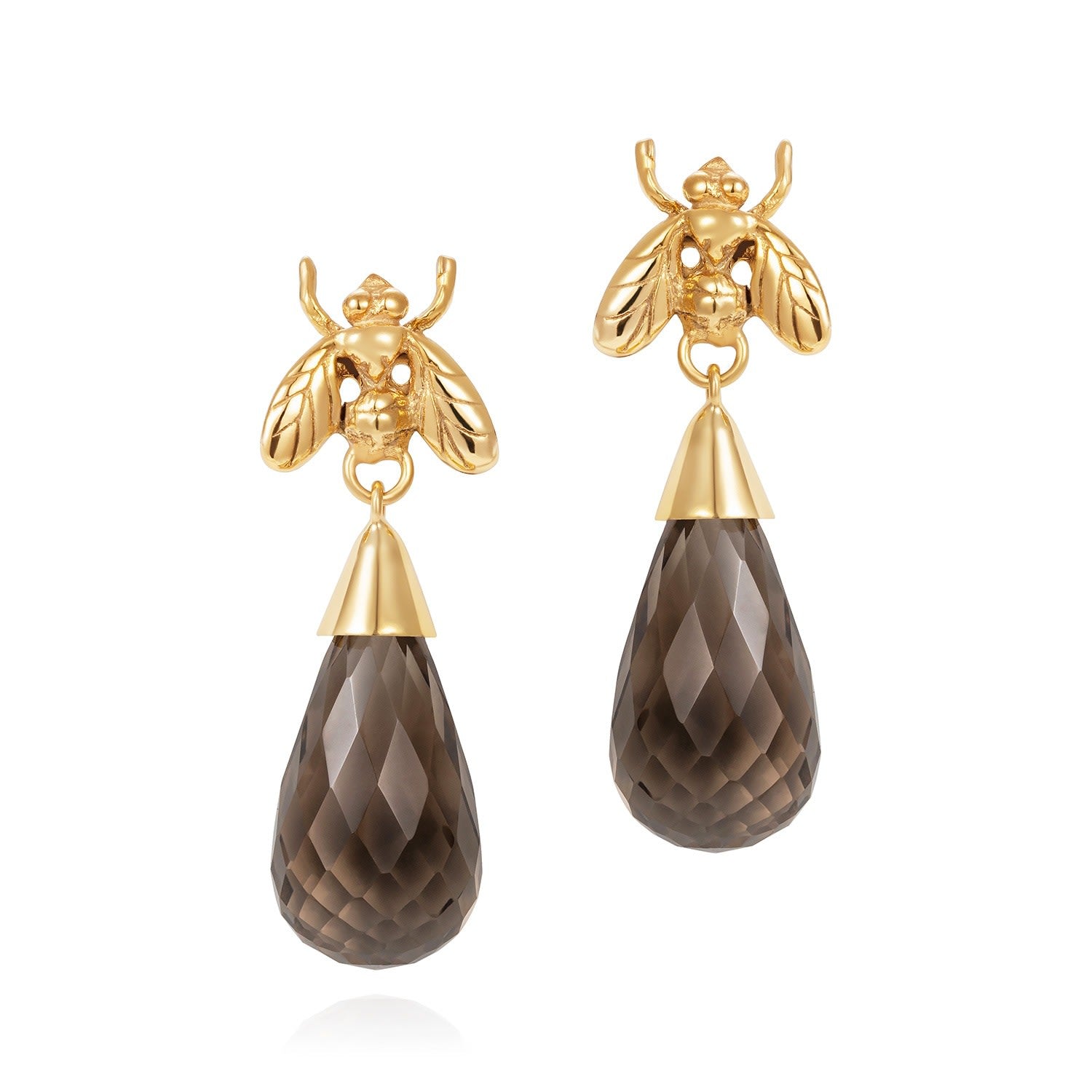 Smokey Quartz Briolette Little Fly Earrings In Gold