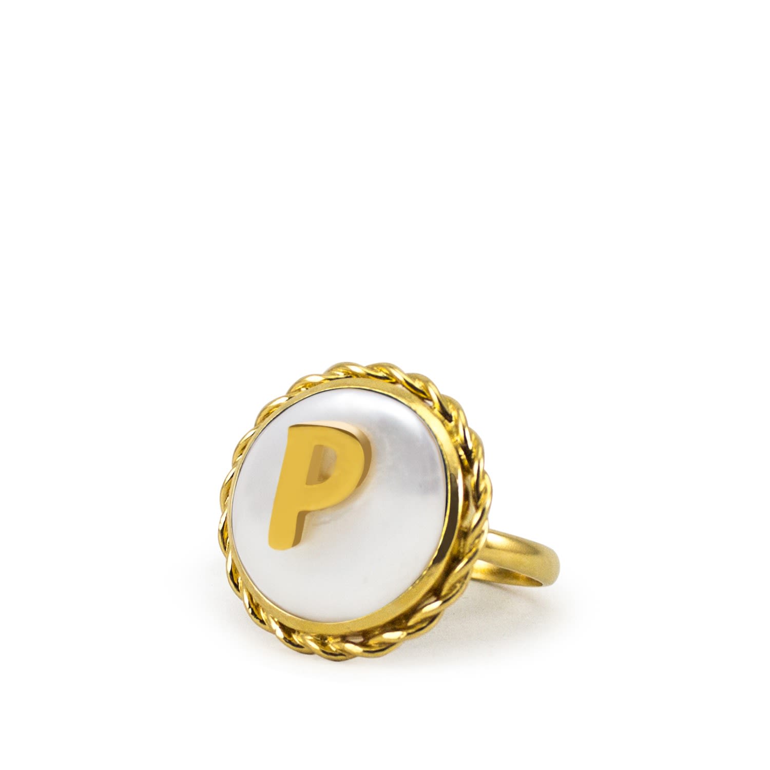 Moonglow Gold-Plated Initial P Pearl Ring