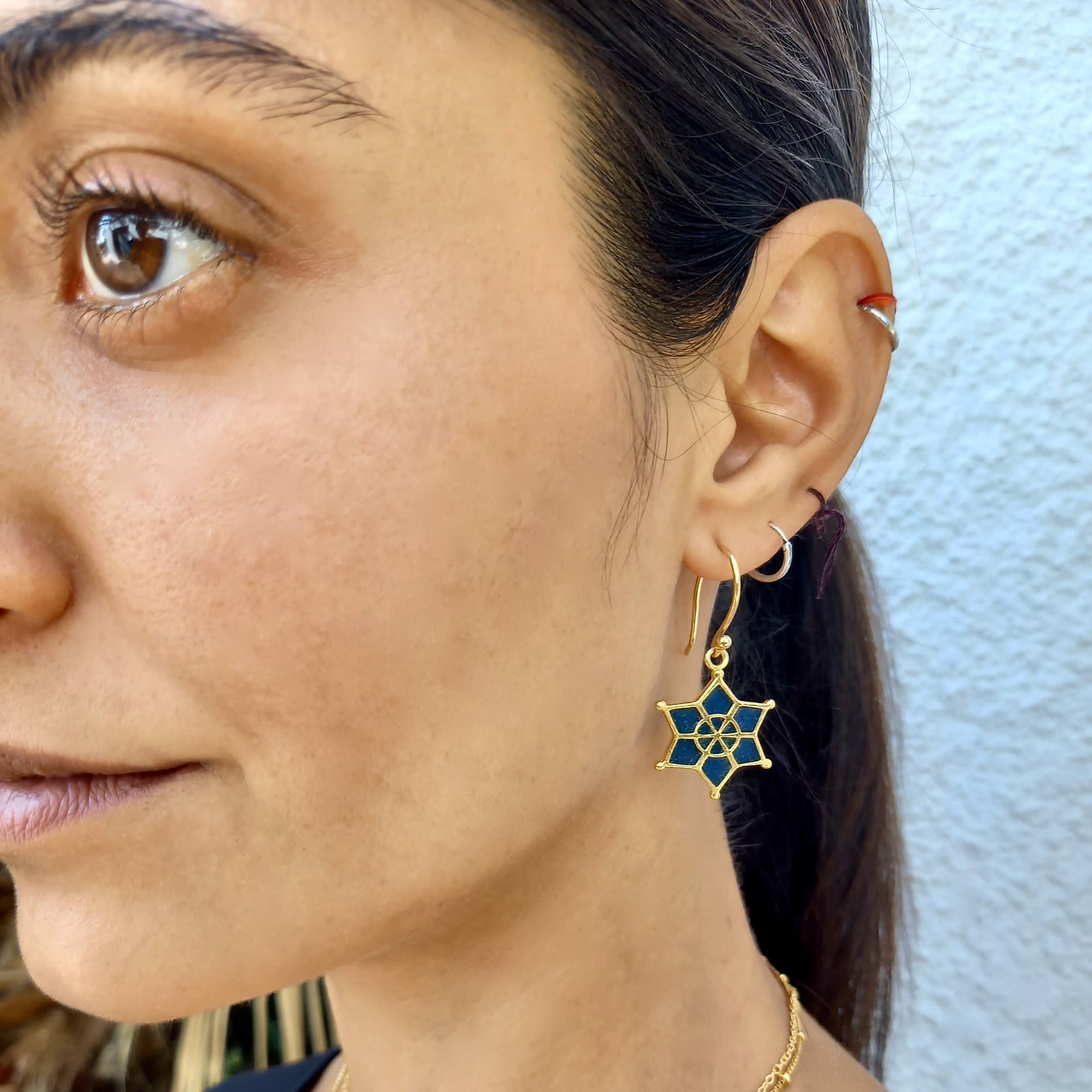 Meena Star Earrings - Gold Vermeil & Indigo Blue Enamel