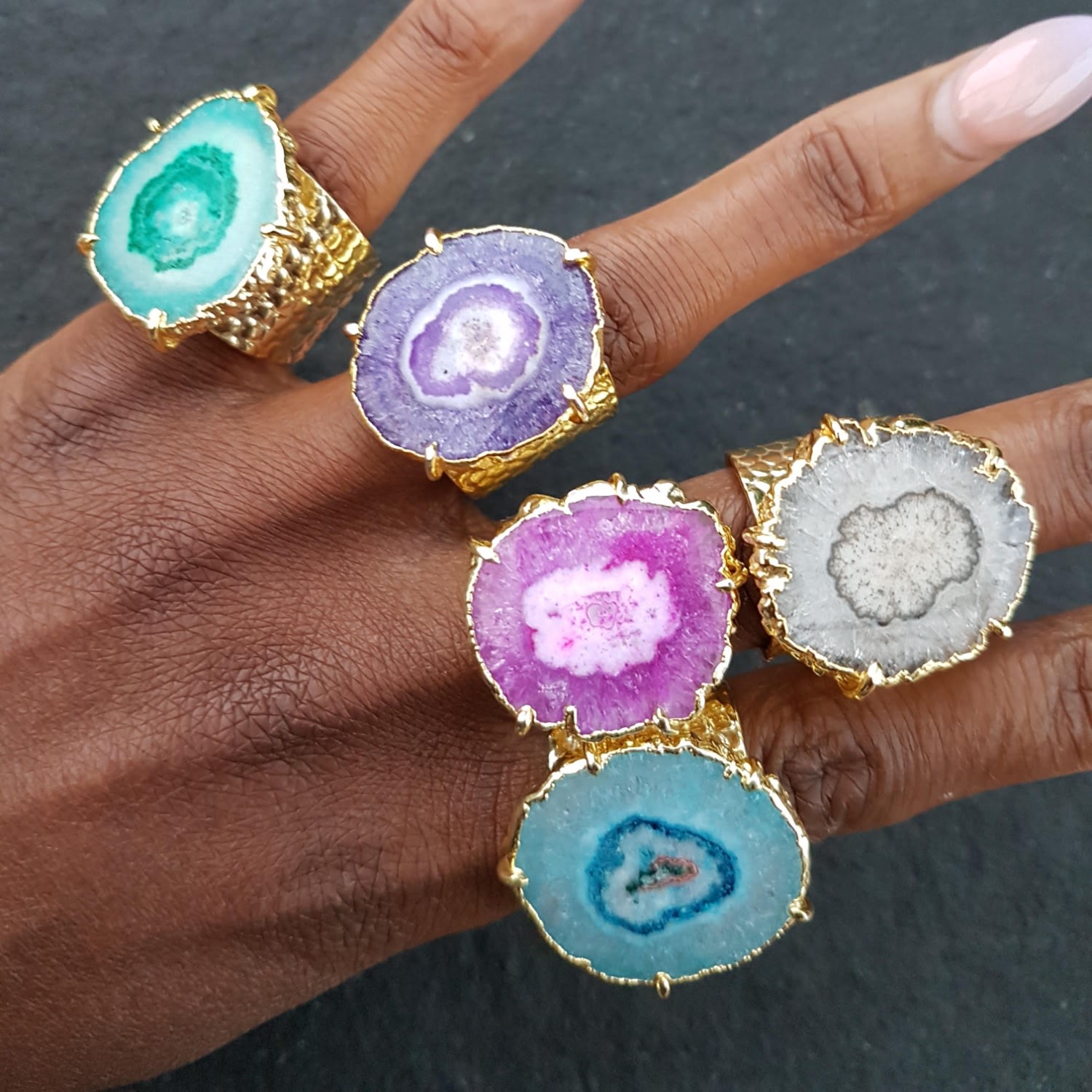 Solar Power Gold Statement Ring In Black & Grey