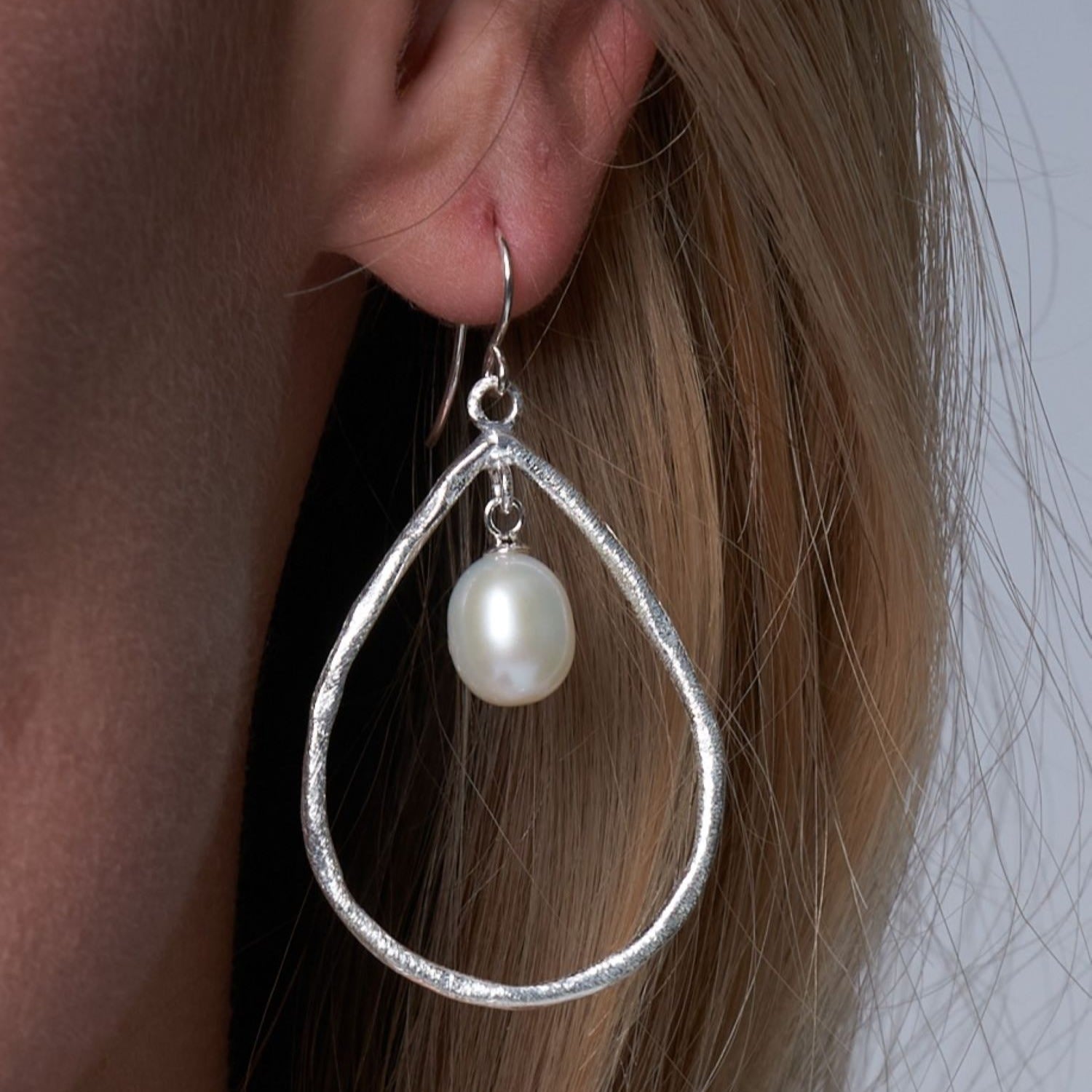 Credo Brushed Sterling Silver & Pearls Drop Earrings