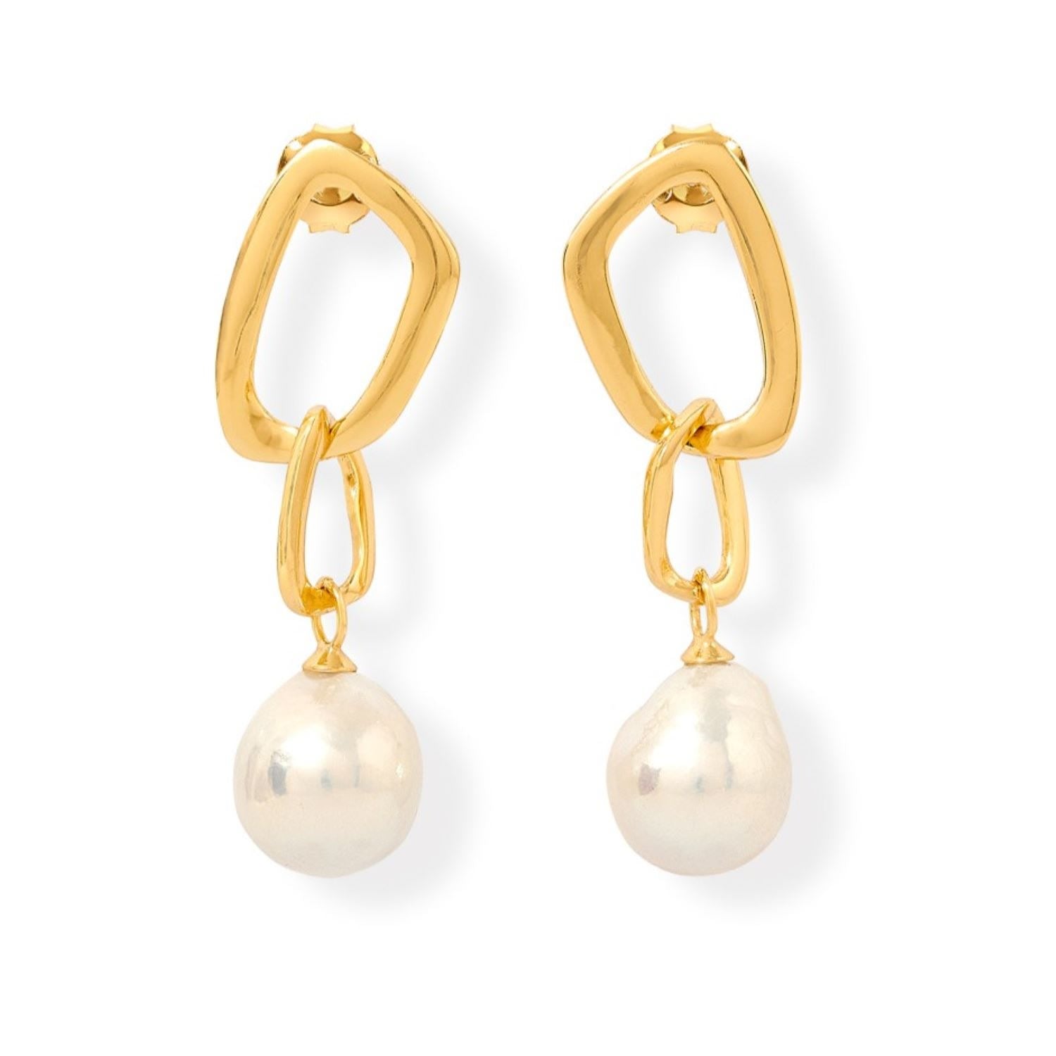 Credo Chunky Gold Drop Earrings With Baroque Cultured Freshwater Pearl