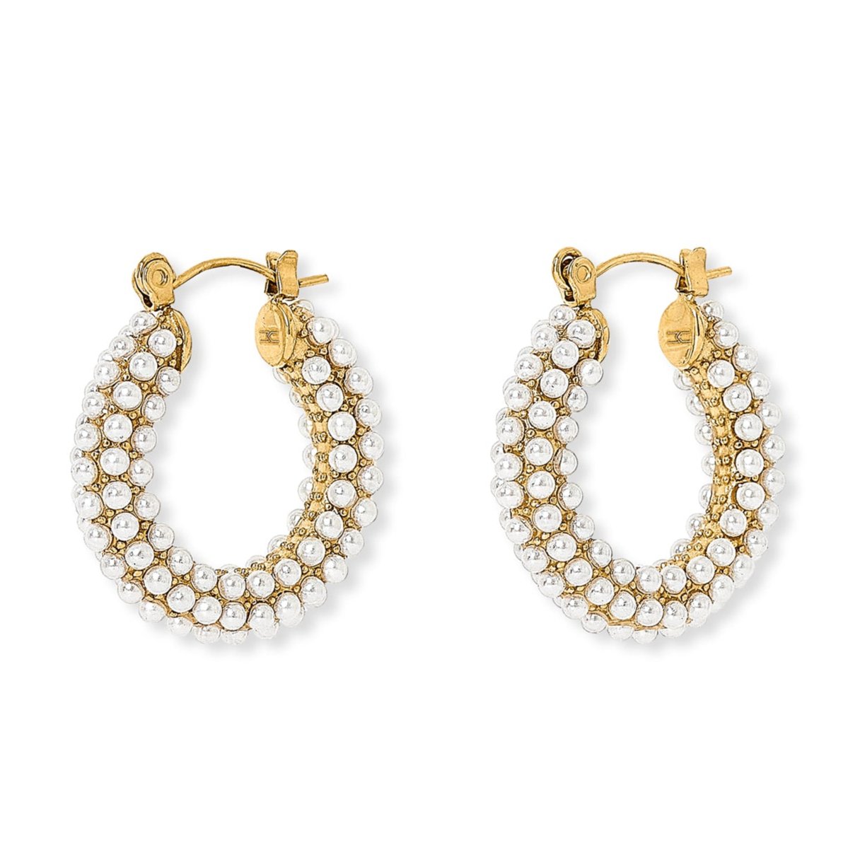 Credo Chunky Gold Plated Hoop Earrings With Small Mother Of Pearl Beads