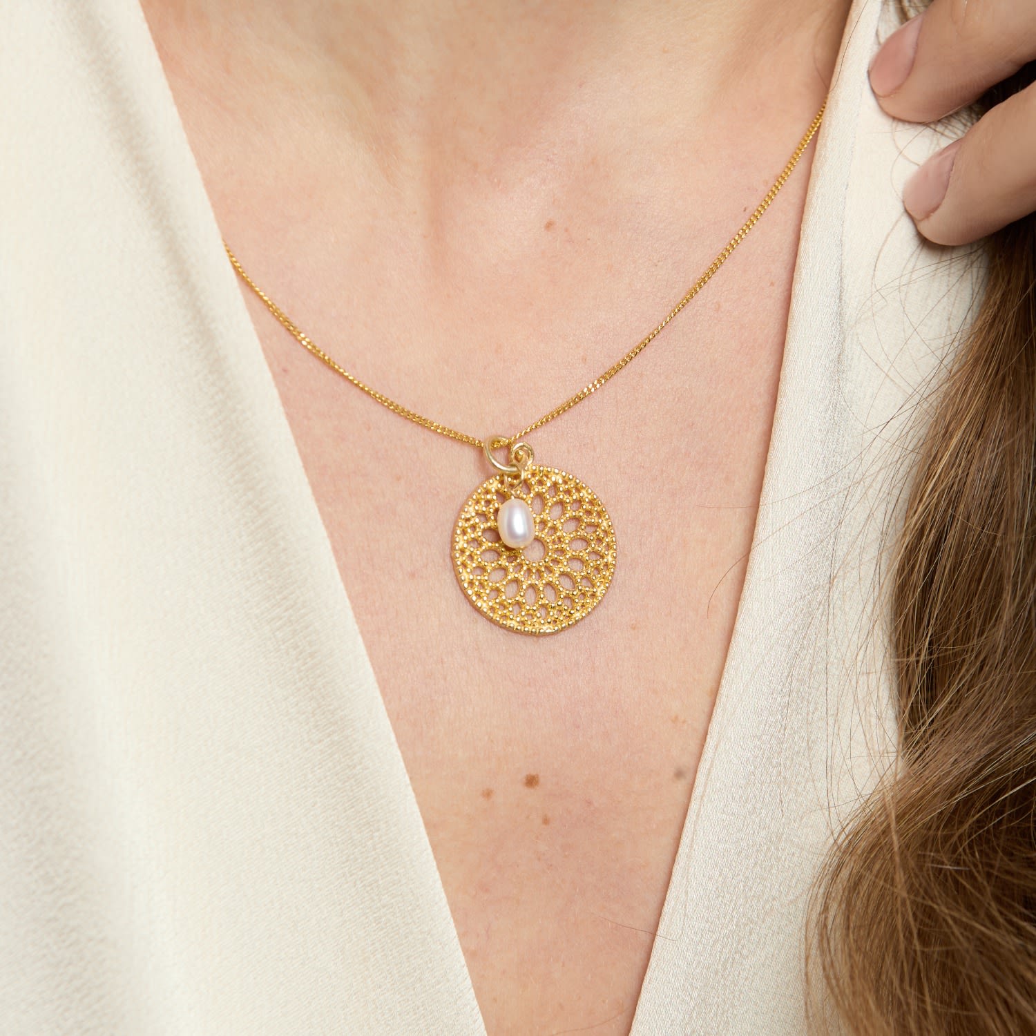 Credo Disk Pendant With Cultured Freshwater Pearls Drop