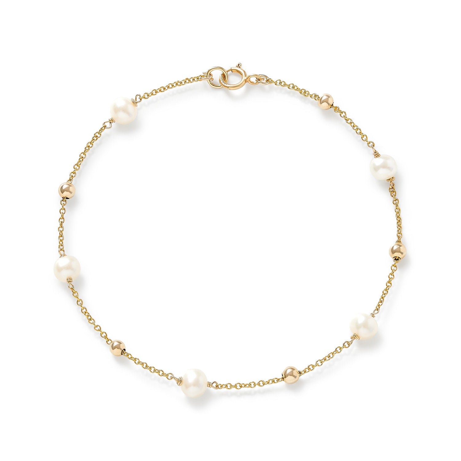 Credo Fine Chain Bracelet With Cultured Freshwater Pearls & Gold Beads