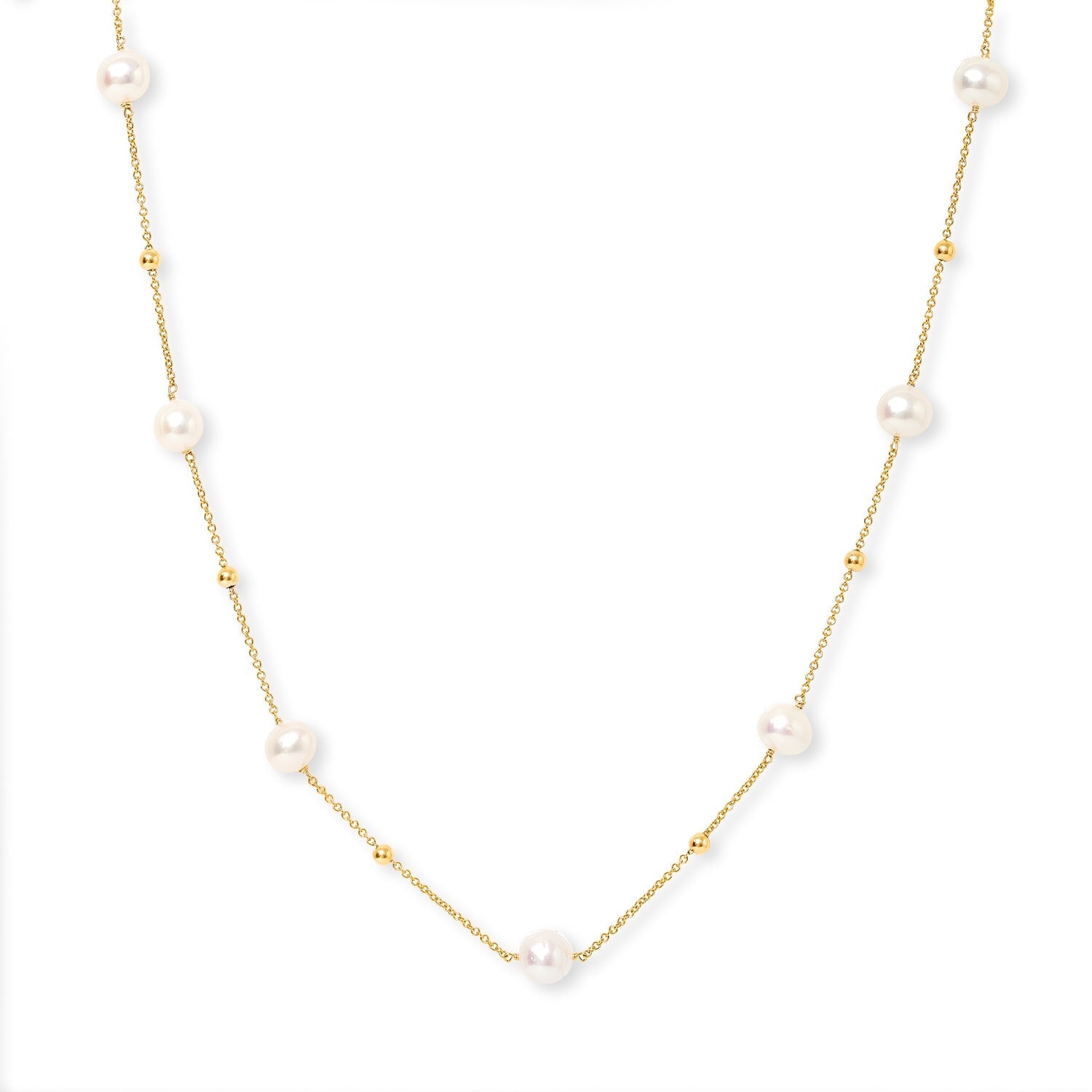 Credo Fine Chain Necklace With Cultured Freshwater Pearls & Gold Beads