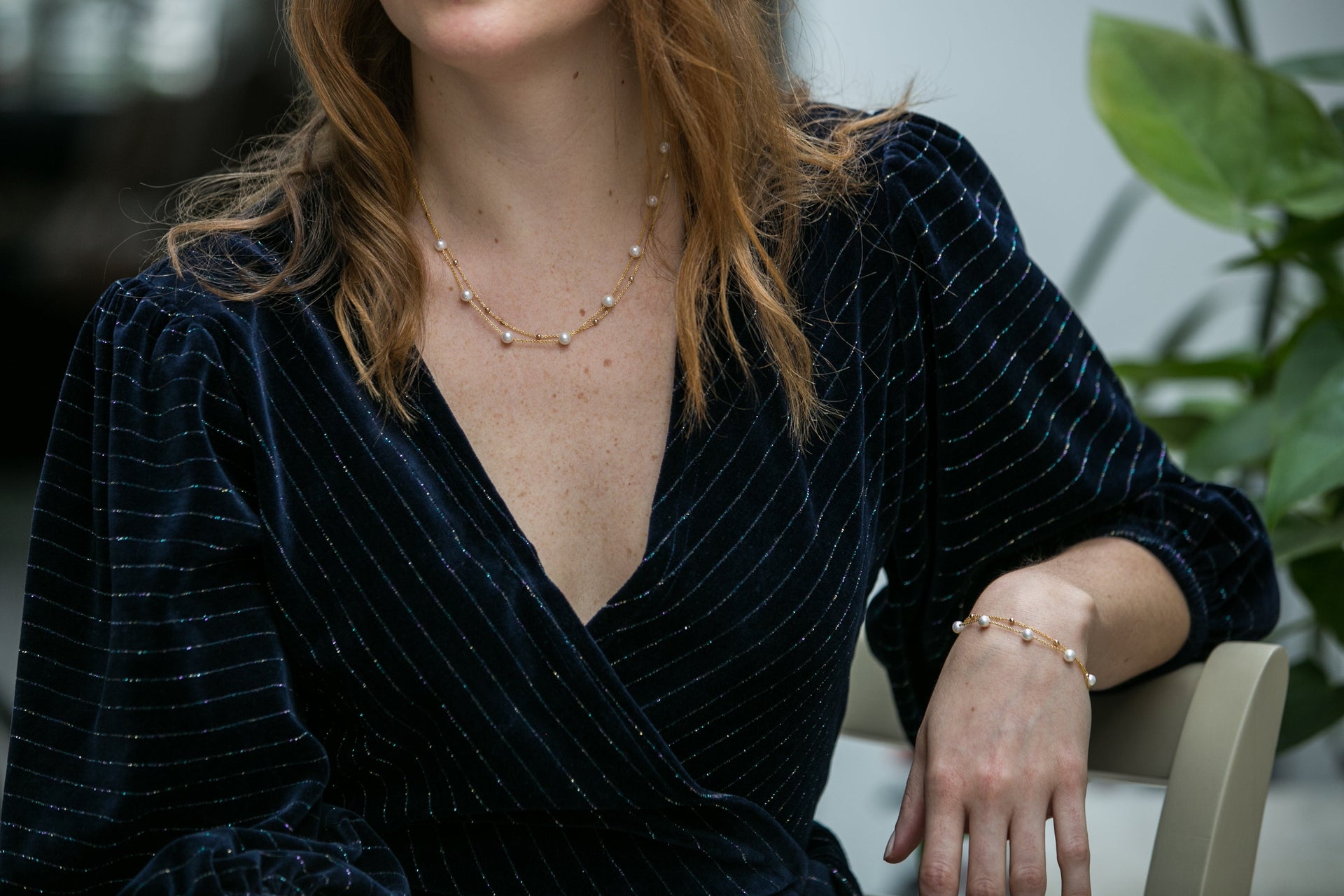 Credo Fine Double Chain Bracelet With Cultured Freshwater Pearls