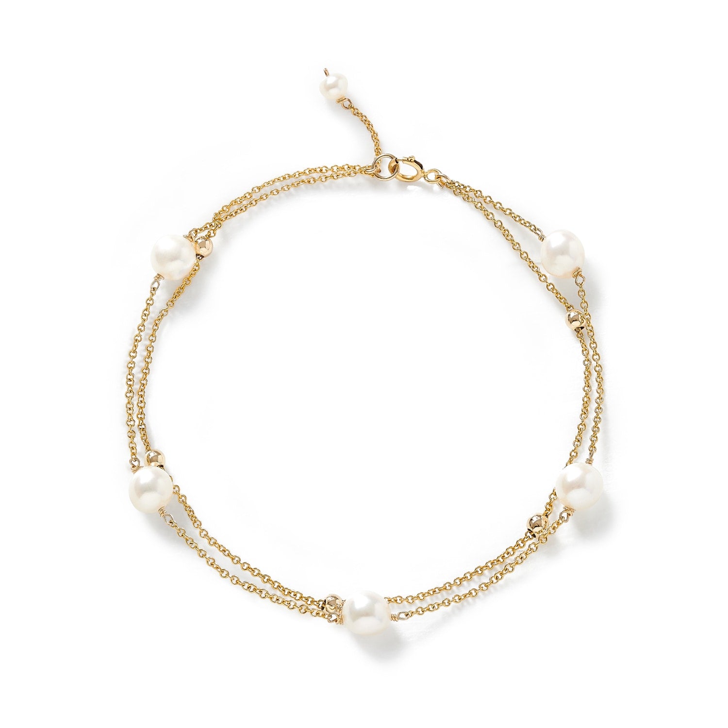 Credo Fine Double Chain Bracelet With Cultured Freshwater Pearls