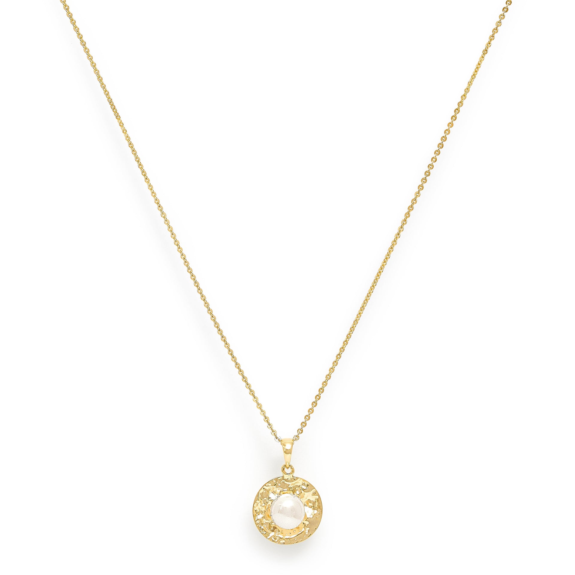 Credo Gold Brushed Disk Pendant With Cultured Freshwater Pearl In The Centre