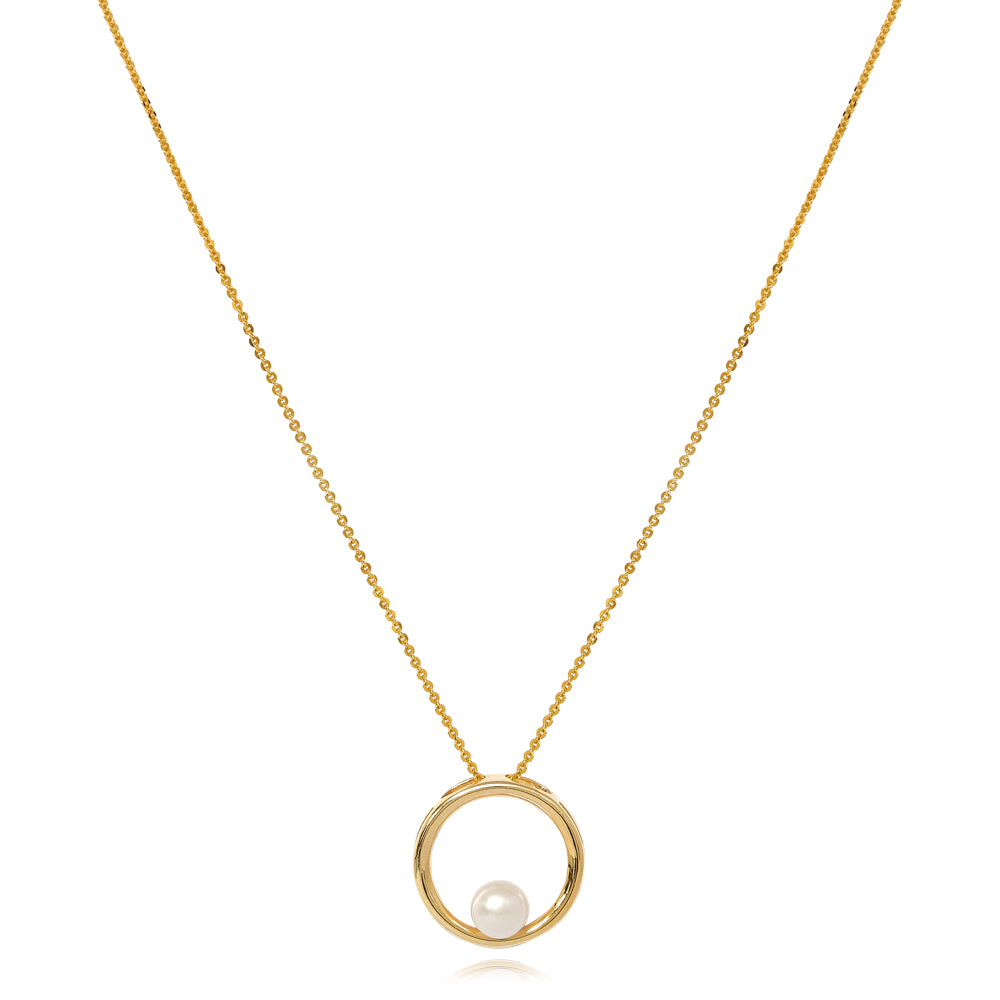 Credo Gold Circle Pendant With Cultured Freshwater Pearl