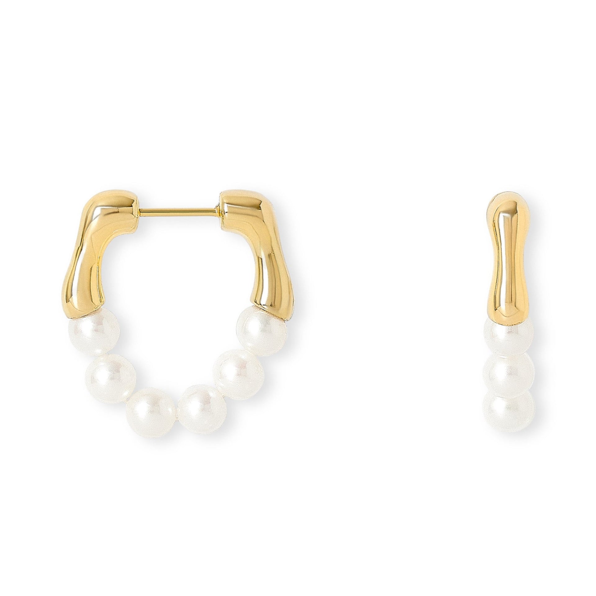 Credo Gold Plated Sterling Silver Bamboo Hoops With Cultured Freshwater Pearls
