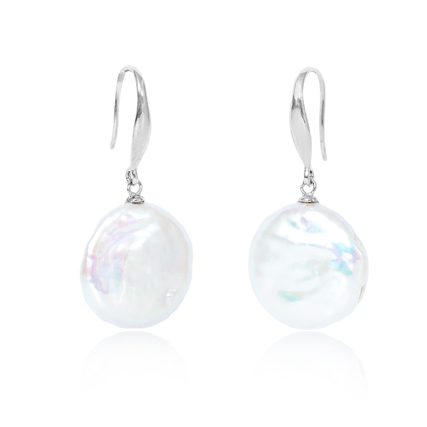 Credo Large Coin Cultured Freshwater Pearl Drop Earrings On Silver Hooks
