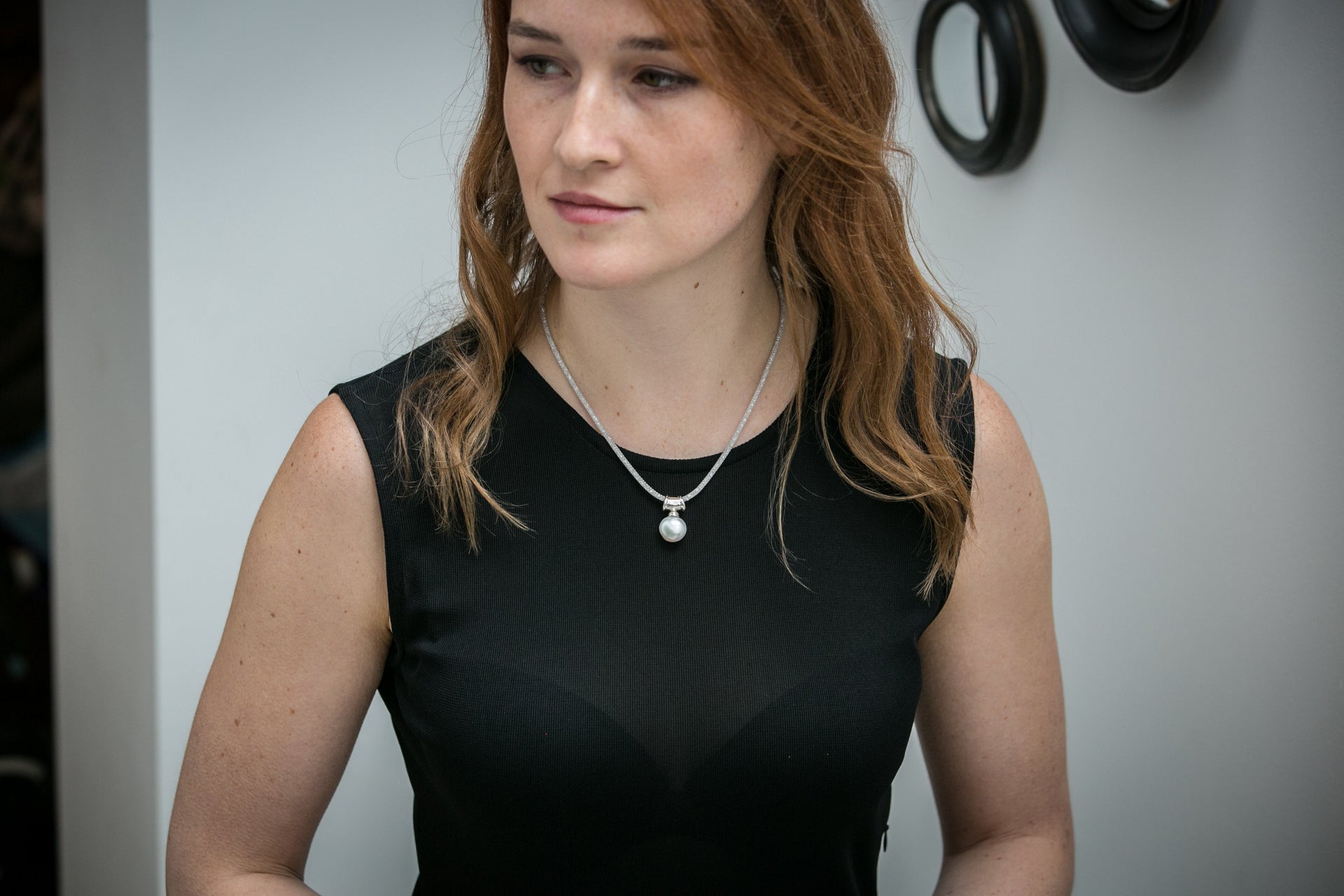 Credo Large Cultured Freshwater Pearl Pendant On Silver Bale On Silver Mesh Necklace