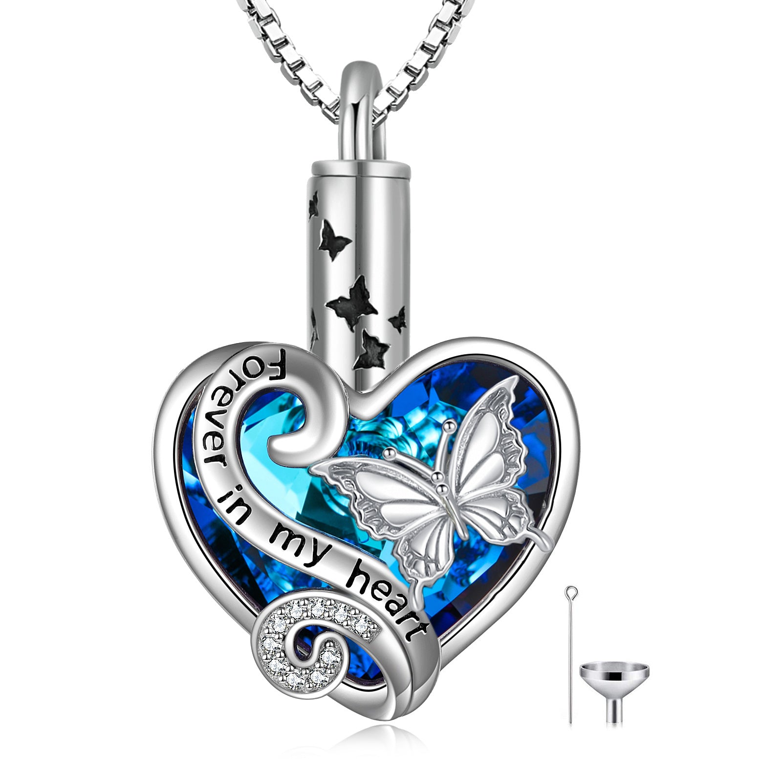Cremation Keepsake Jewelry Sterling Silver Crystal Butterfly Heart Urn Necklace for Ashes