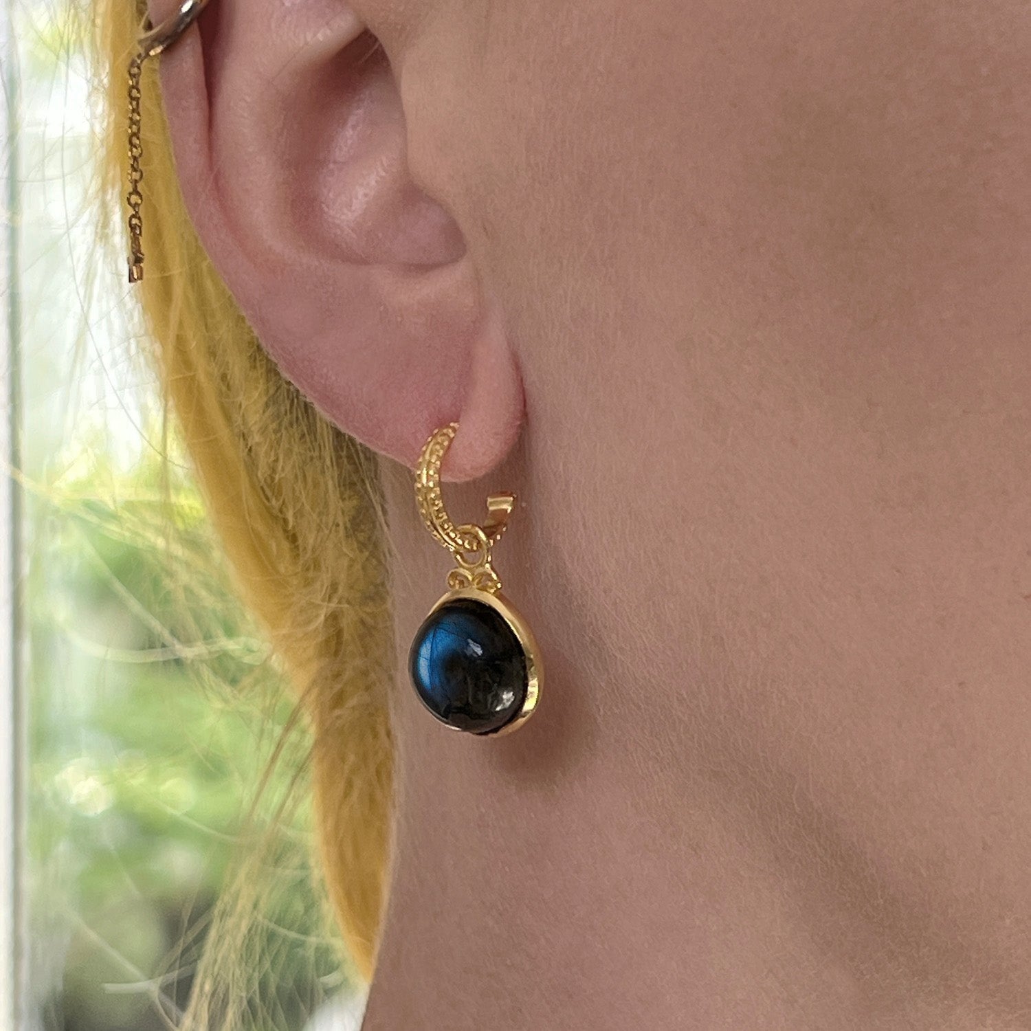 Creole Labradorite Cabochon Earrings