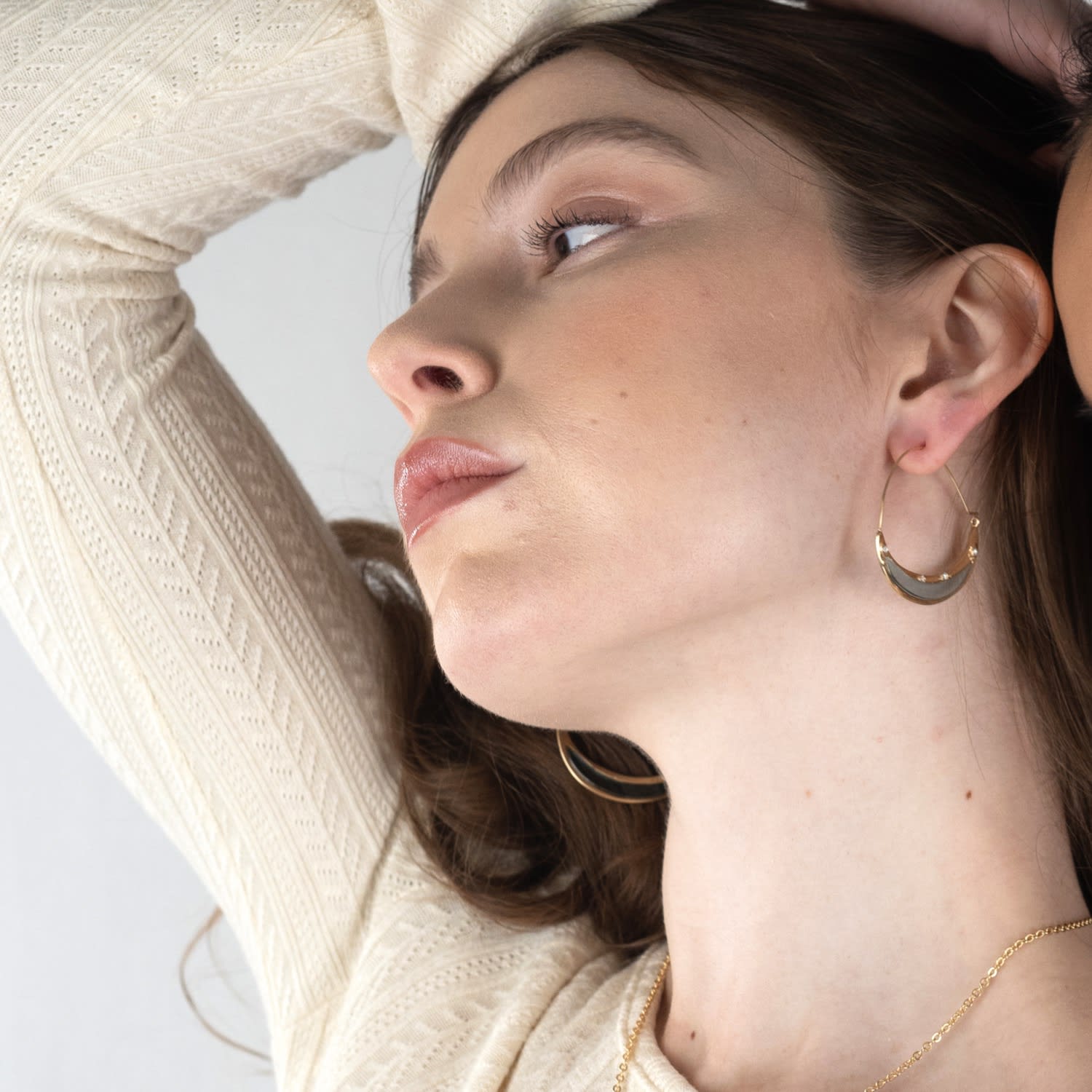 Crescent Gemstone Blue Hoops Earrings