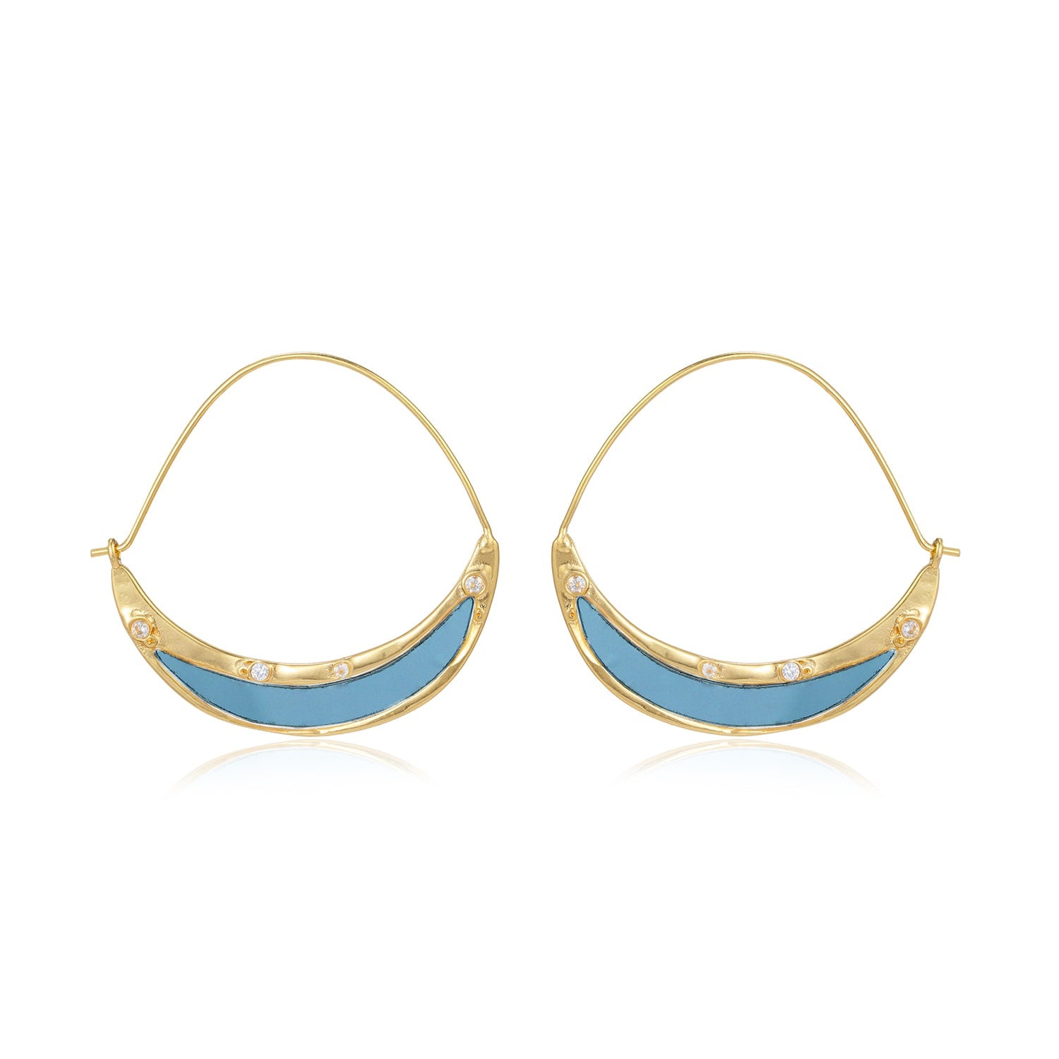 Crescent Gemstone Blue Hoops Earrings