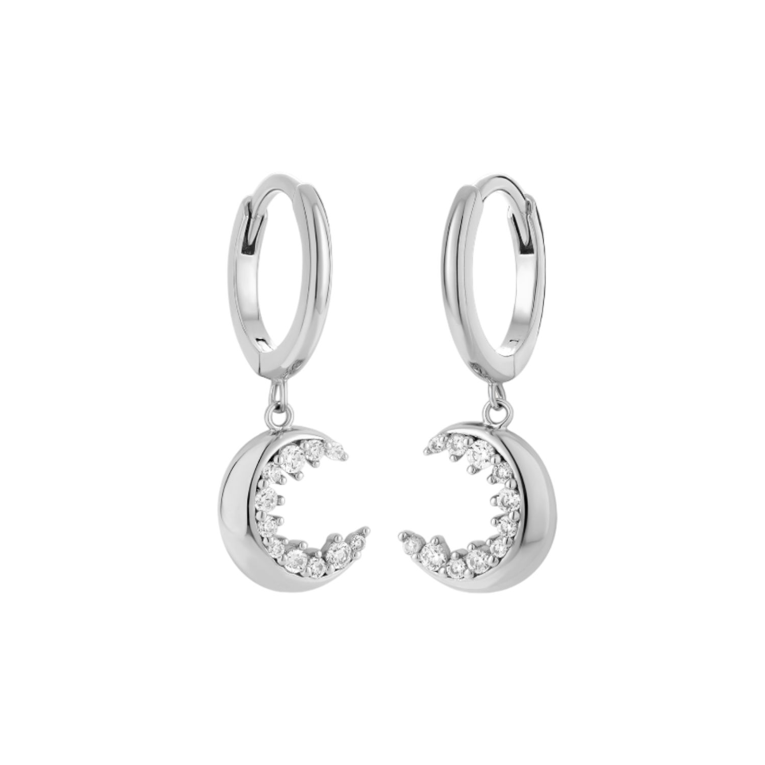 Crescent Moon Crystal Charm Hoop In Silver