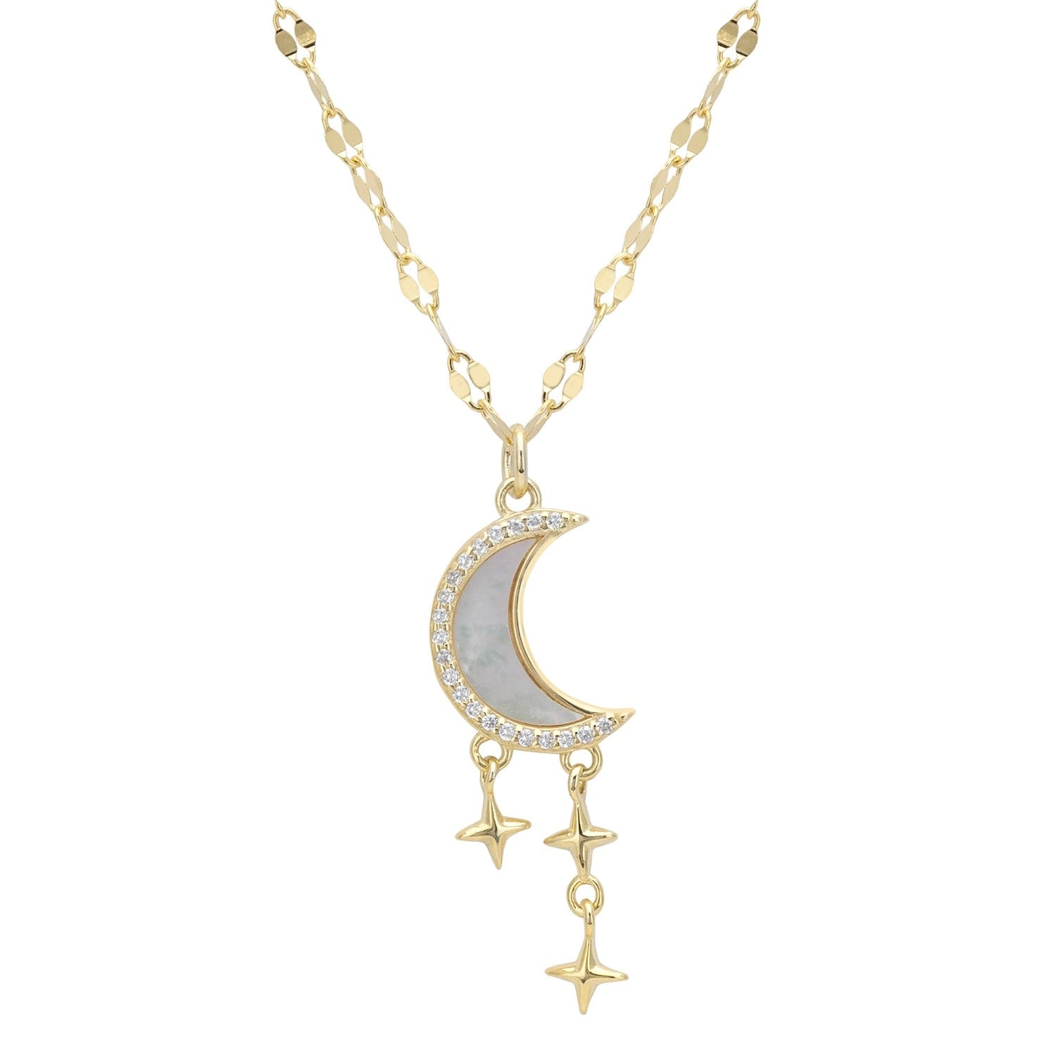 Crescent Moon Mother Of Pearl Pendant Necklace Gold