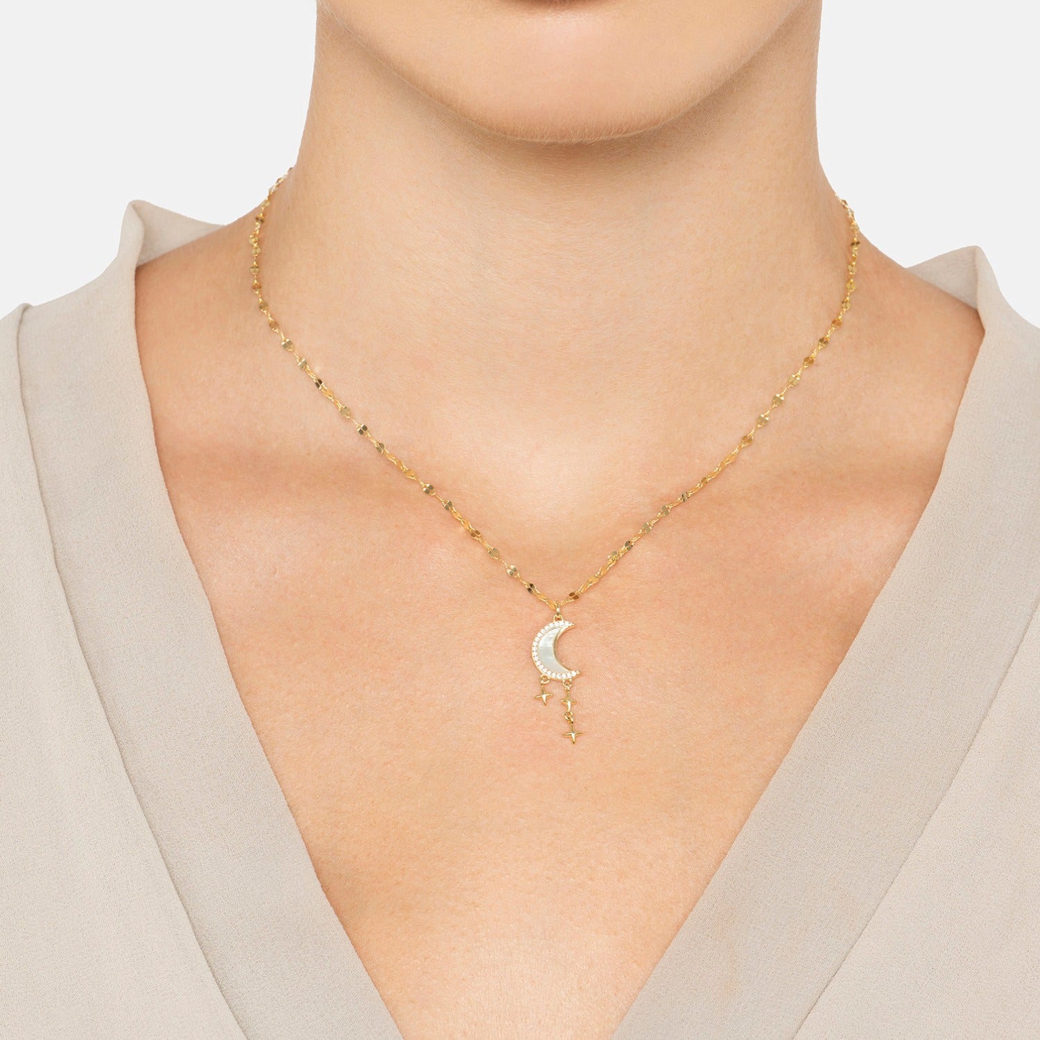 Crescent Moon Mother Of Pearl Pendant Necklace Gold