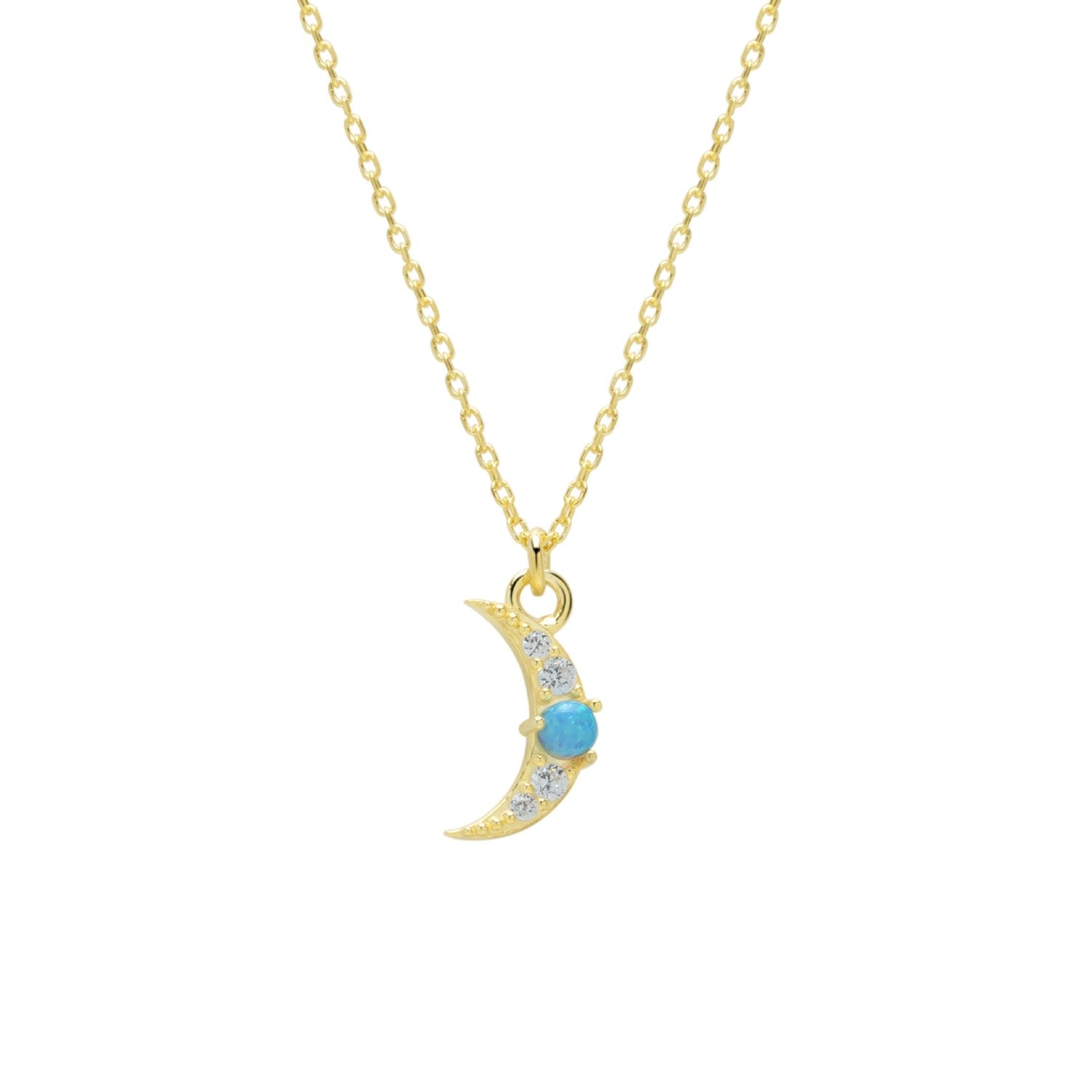 Crescent New Moon Opal Sterling Silver Necklace - Blue