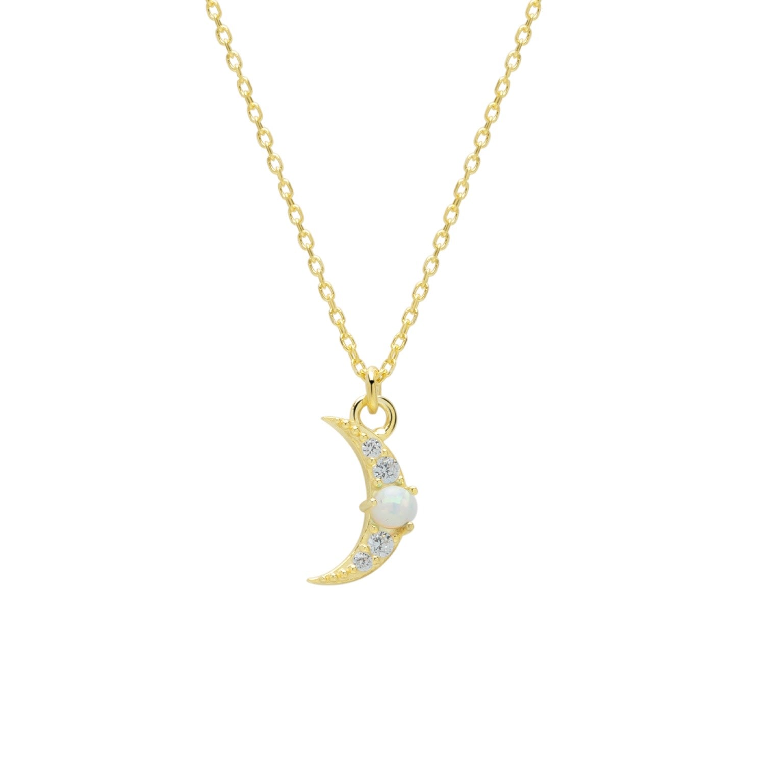Crescent New Moon Opal Sterling Silver Necklace - White