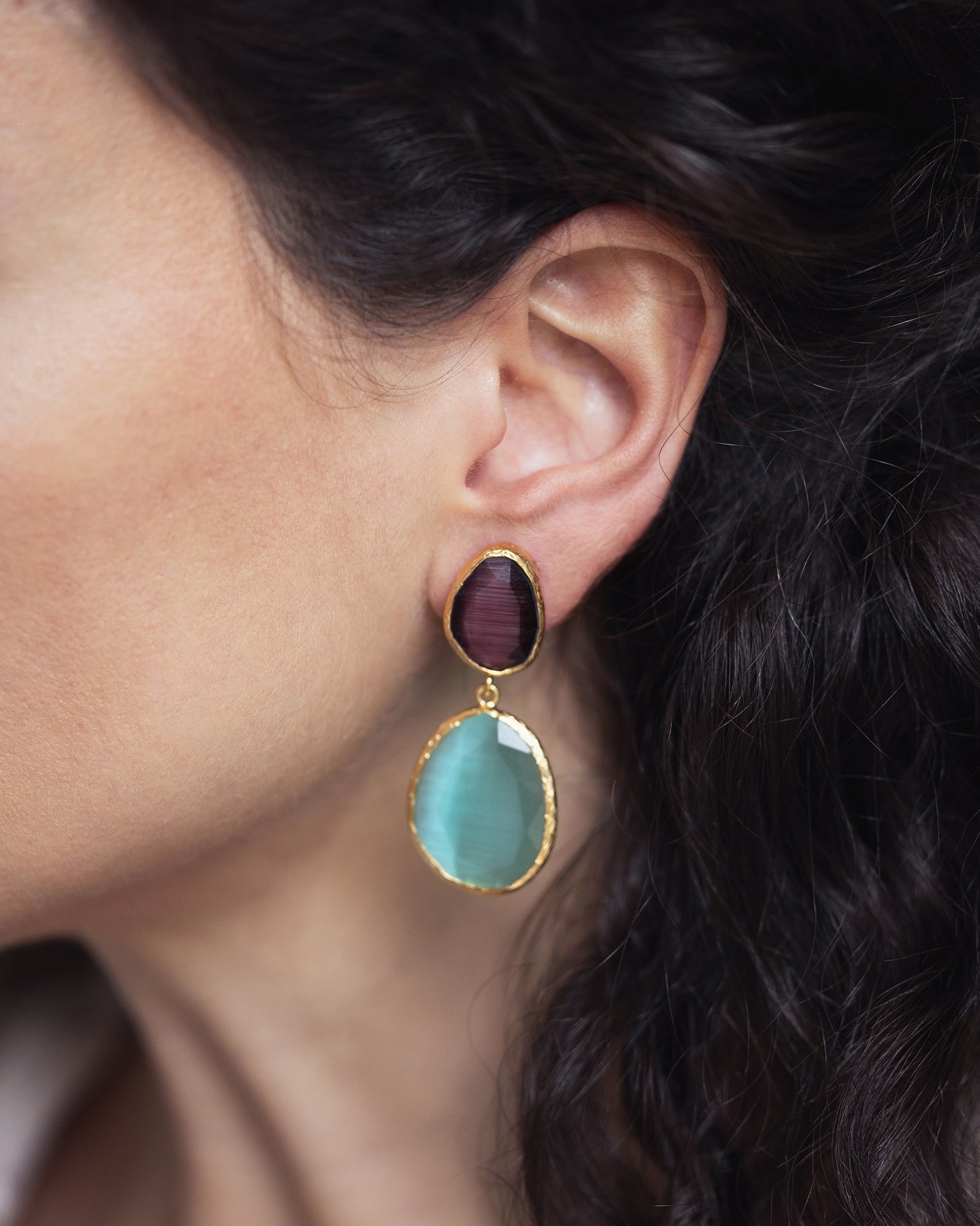 Crimson Glow Cat Eye Earrings